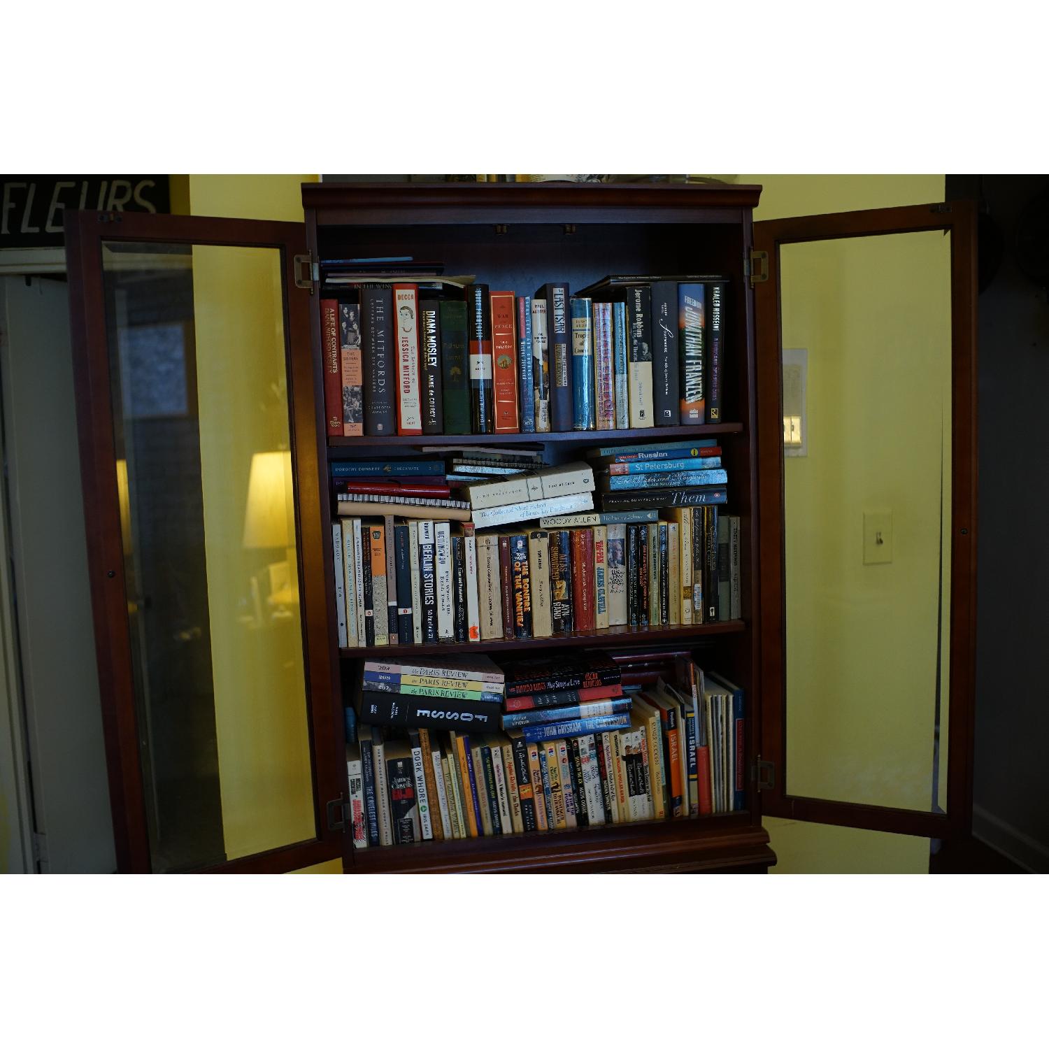 Dark Cherry Wood Bookcase w/ Matching Filing Cabinet Base - image-4
