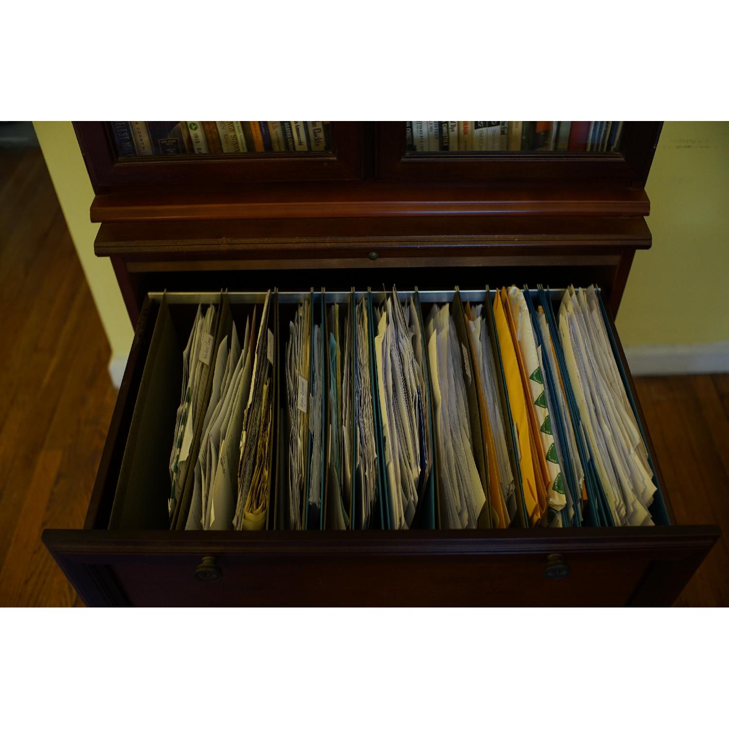 Dark Cherry Wood Bookcase w/ Matching Filing Cabinet Base - image-5