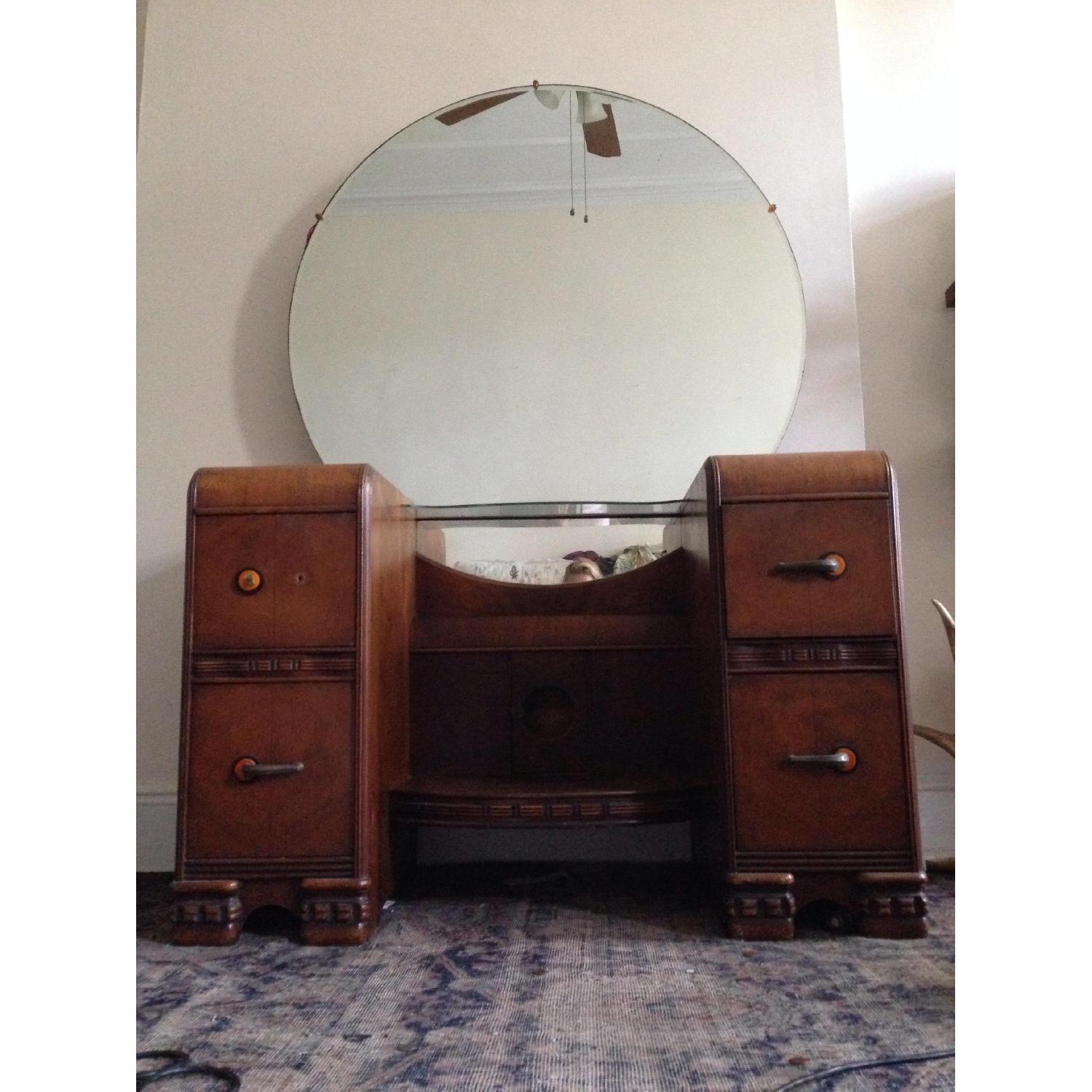 Art Deco Vintage Vanity w/ Circular Mirror - image-1
