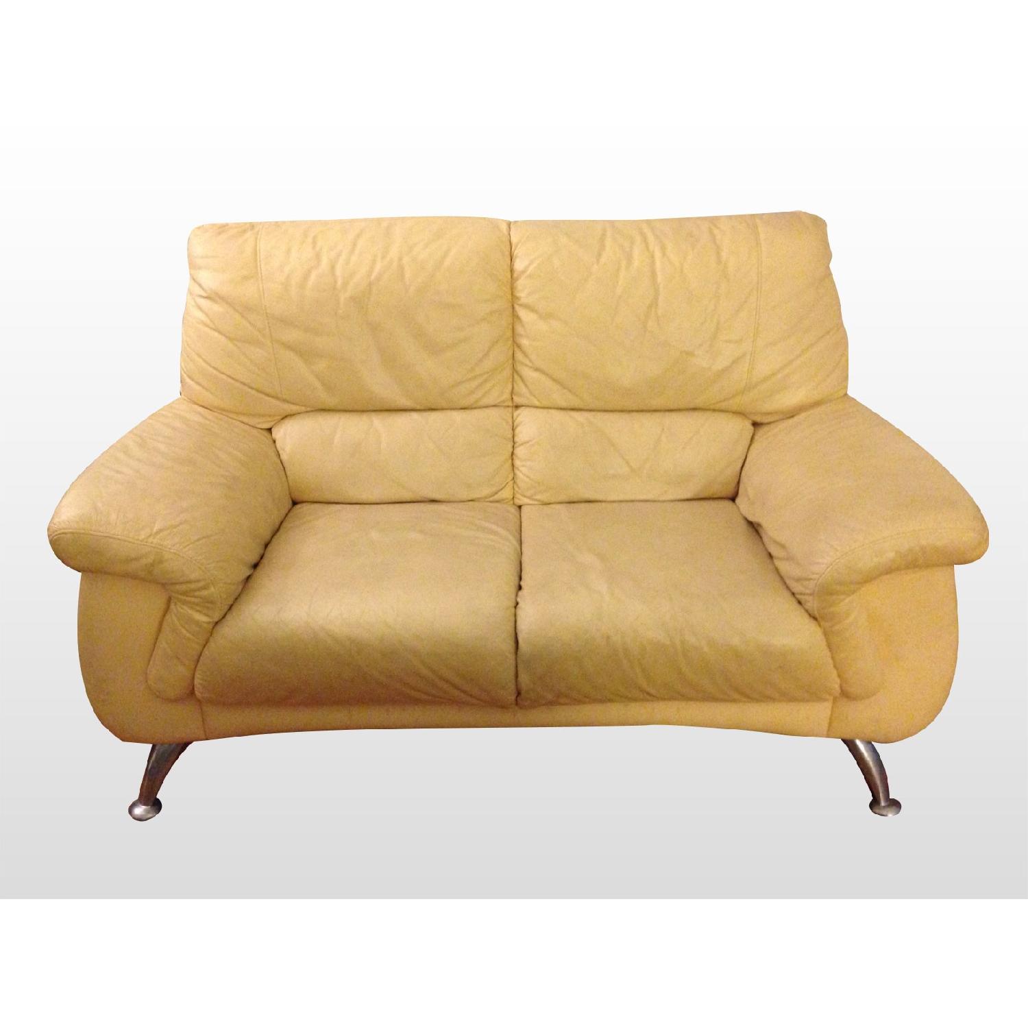 Yellow Leather Loveseat - image-1