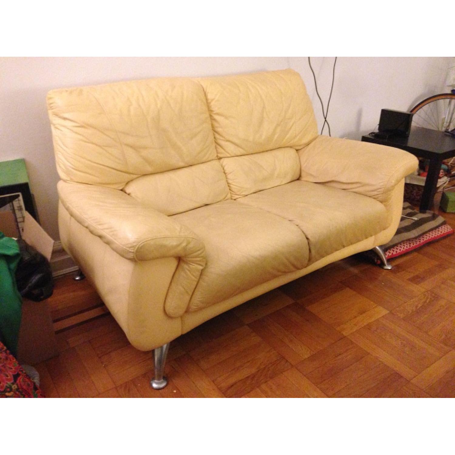Yellow Leather Loveseat - image-2