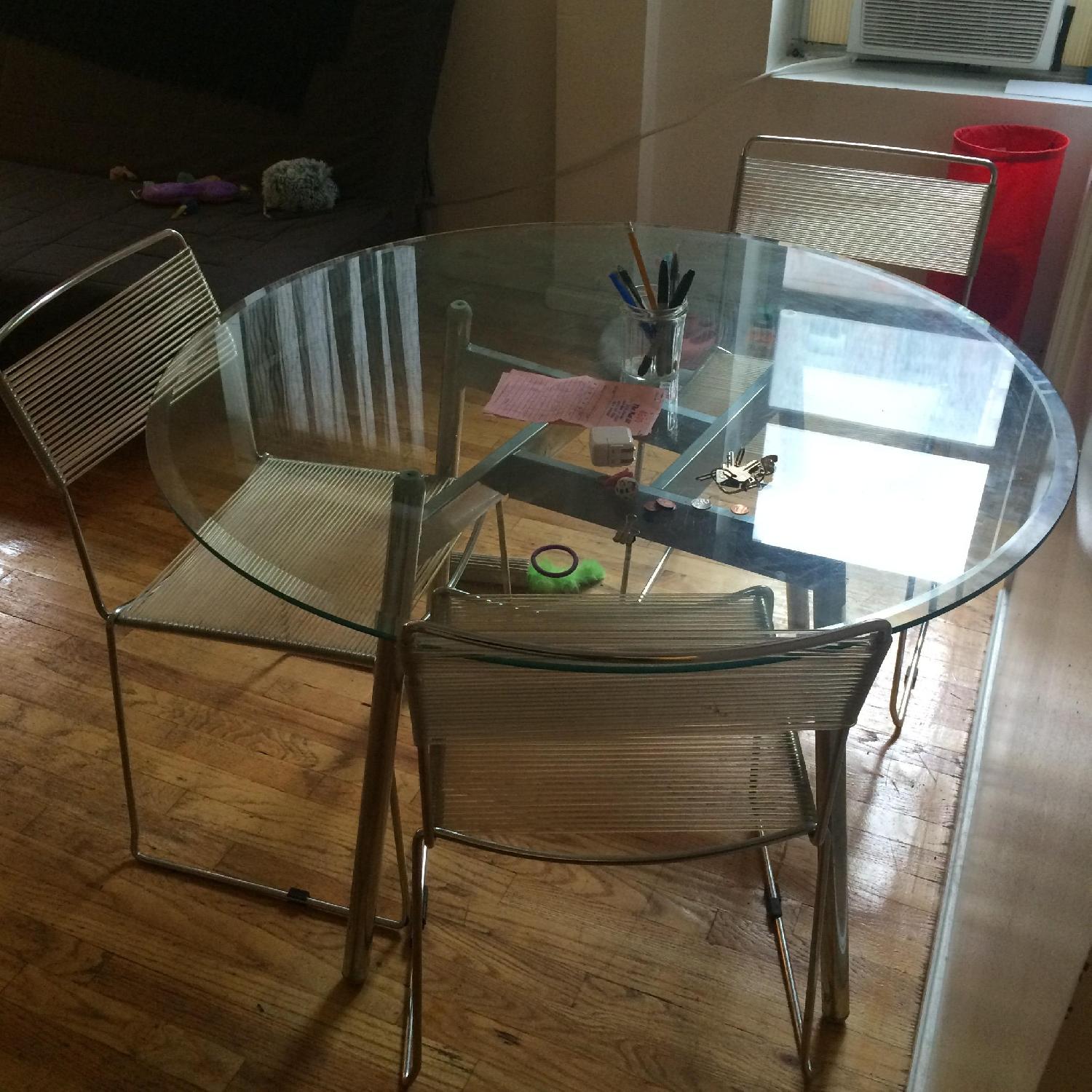 Modern Round Glass Dining Table + 4 Chairs - image-3