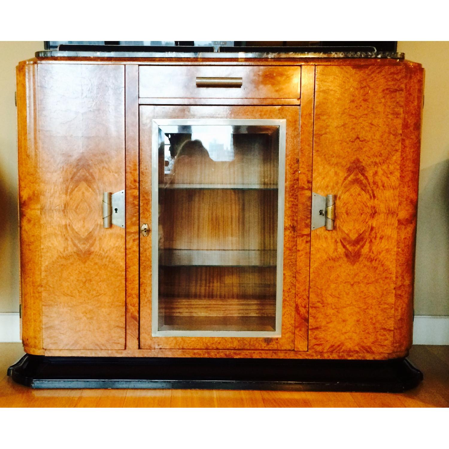 Art Deco Exotic Wood Lighted Cabinet w/ Black Marble Top - image-1