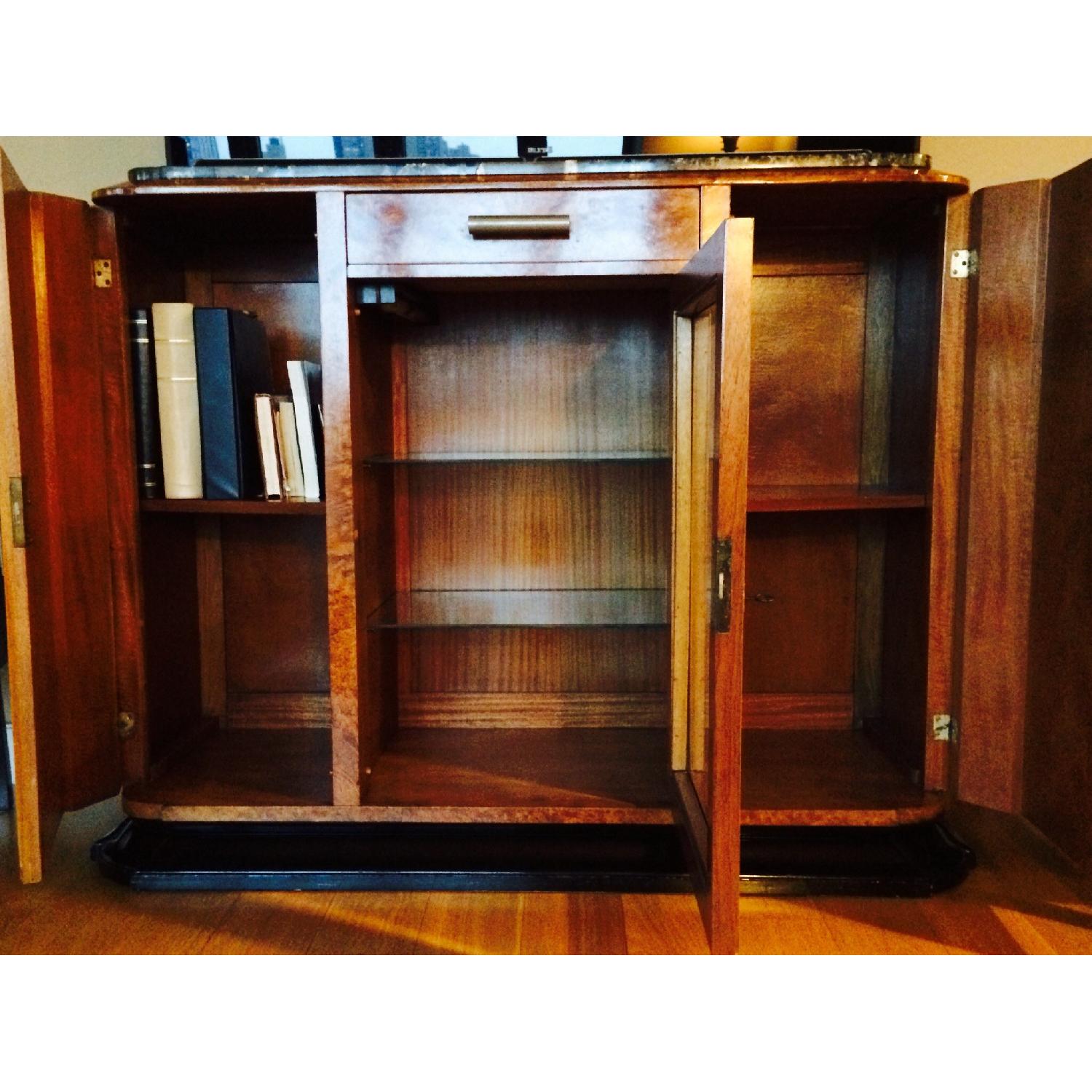 Art Deco Exotic Wood Lighted Cabinet w/ Black Marble Top - image-4
