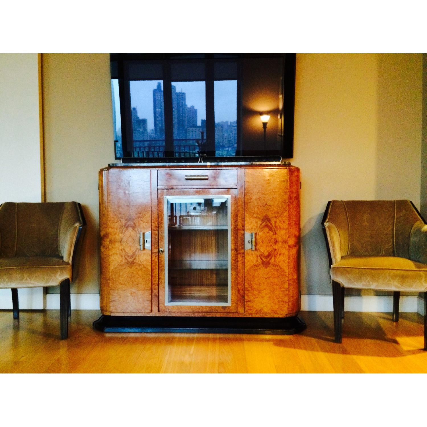 Art Deco Exotic Wood Lighted Cabinet w/ Black Marble Top - image-5
