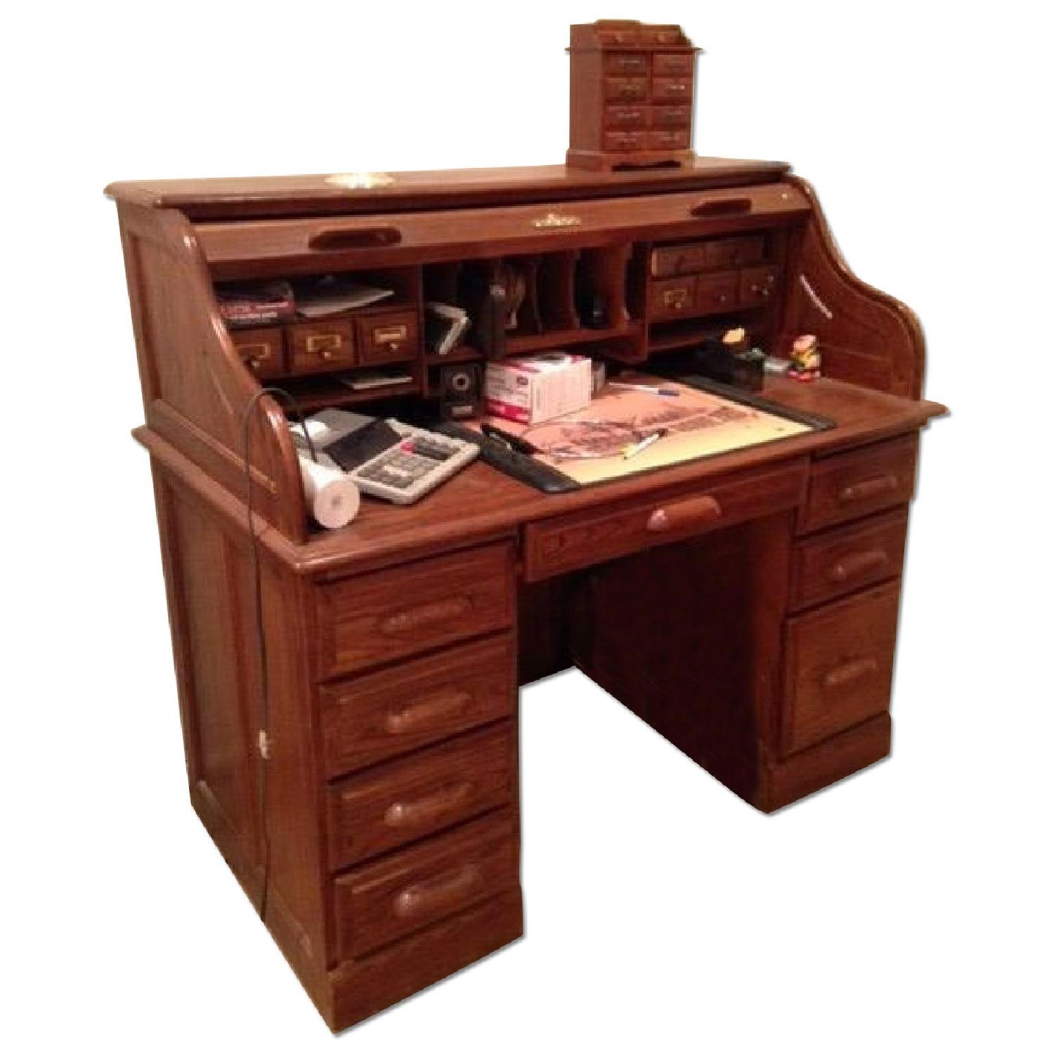 Oak Roll Top Desk - image-1