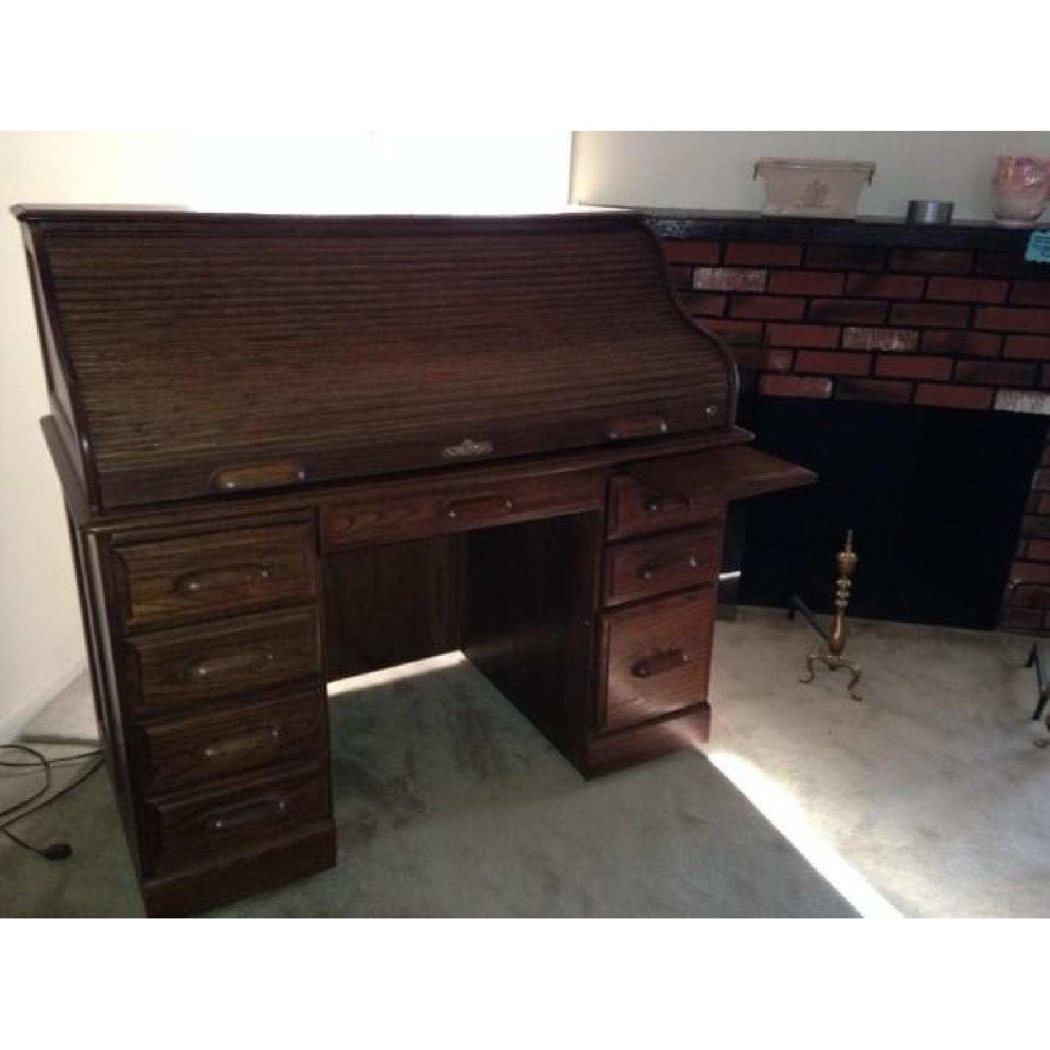 Oak Roll Top Desk - image-5