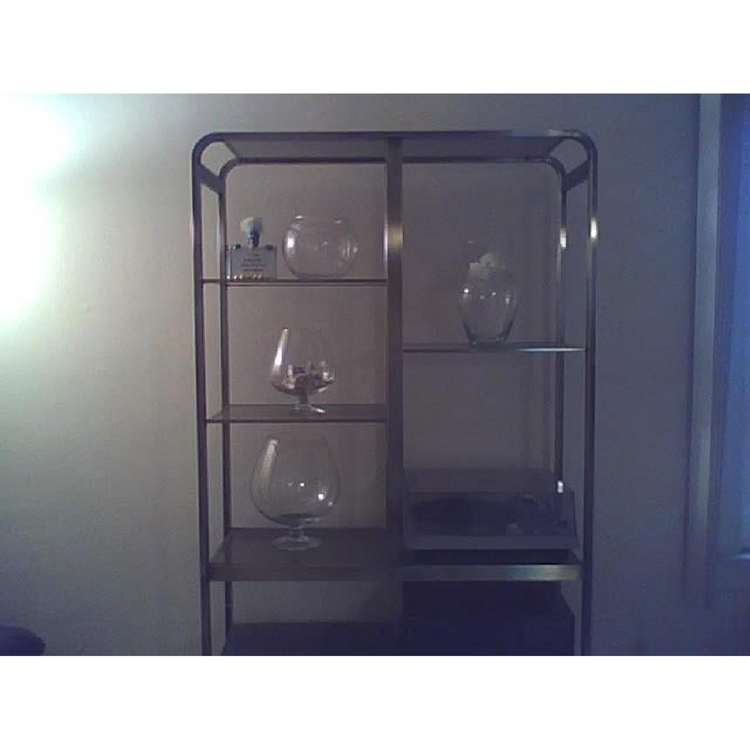 Antique Brass and Glass Shelves Storage Unit AptDeco