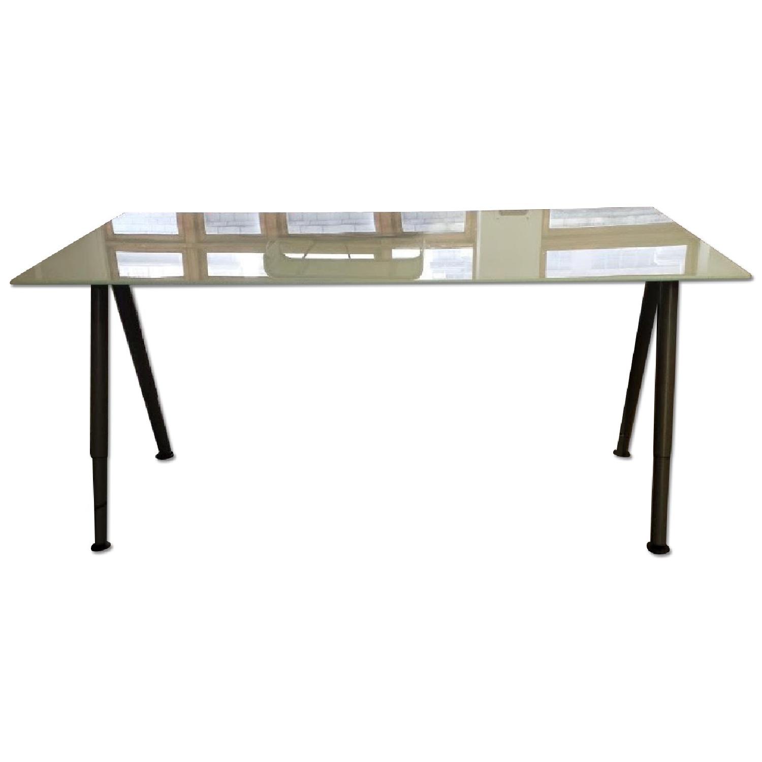 Ikea Galant Glass Top White with Steel Frame AptDeco