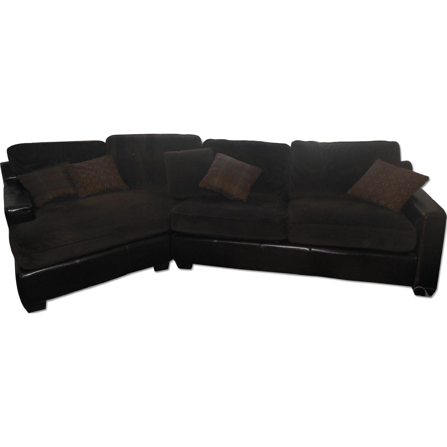Raymour & Flanigan Chocolate Brown Microfiber & Leather Sectional - image-0