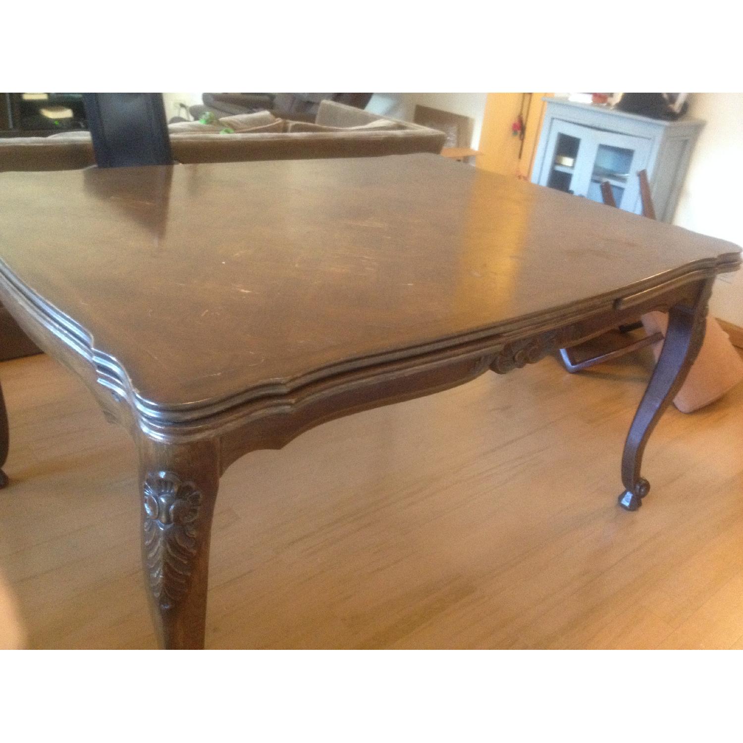 Antique Wooden Table and Suede Chairs AptDeco