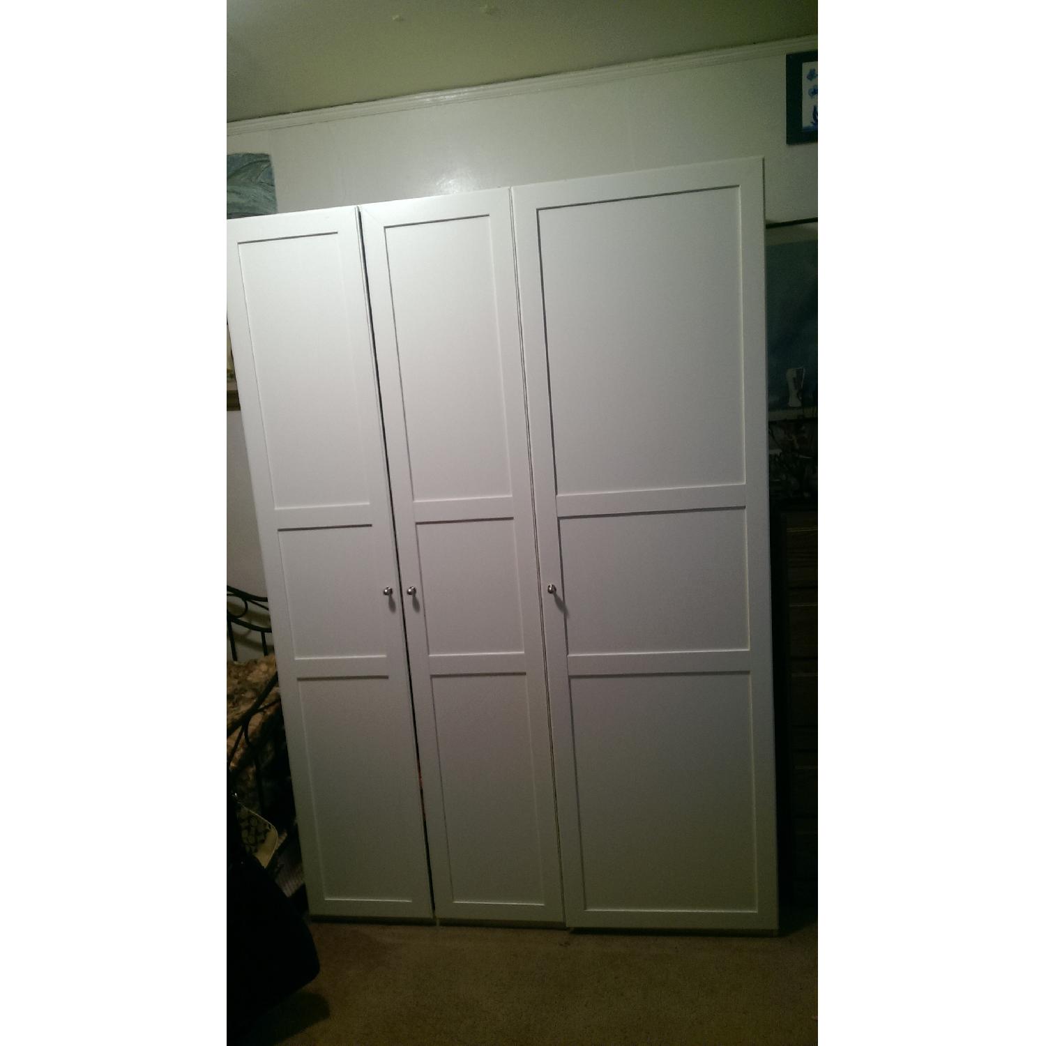 Ikea All White Wooden Wardrobe Closet w/ 7 Shelves and Clothes Rail - image-2