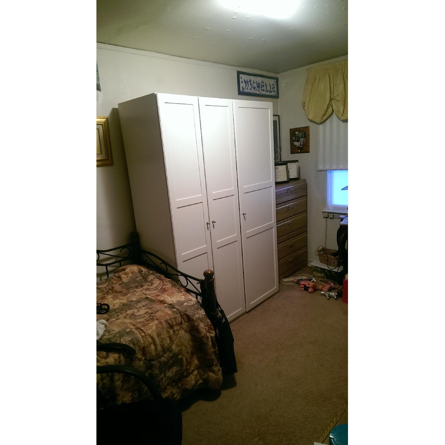 Ikea All White Wooden Wardrobe Closet w/ 7 Shelves and Clothes Rail - image-3
