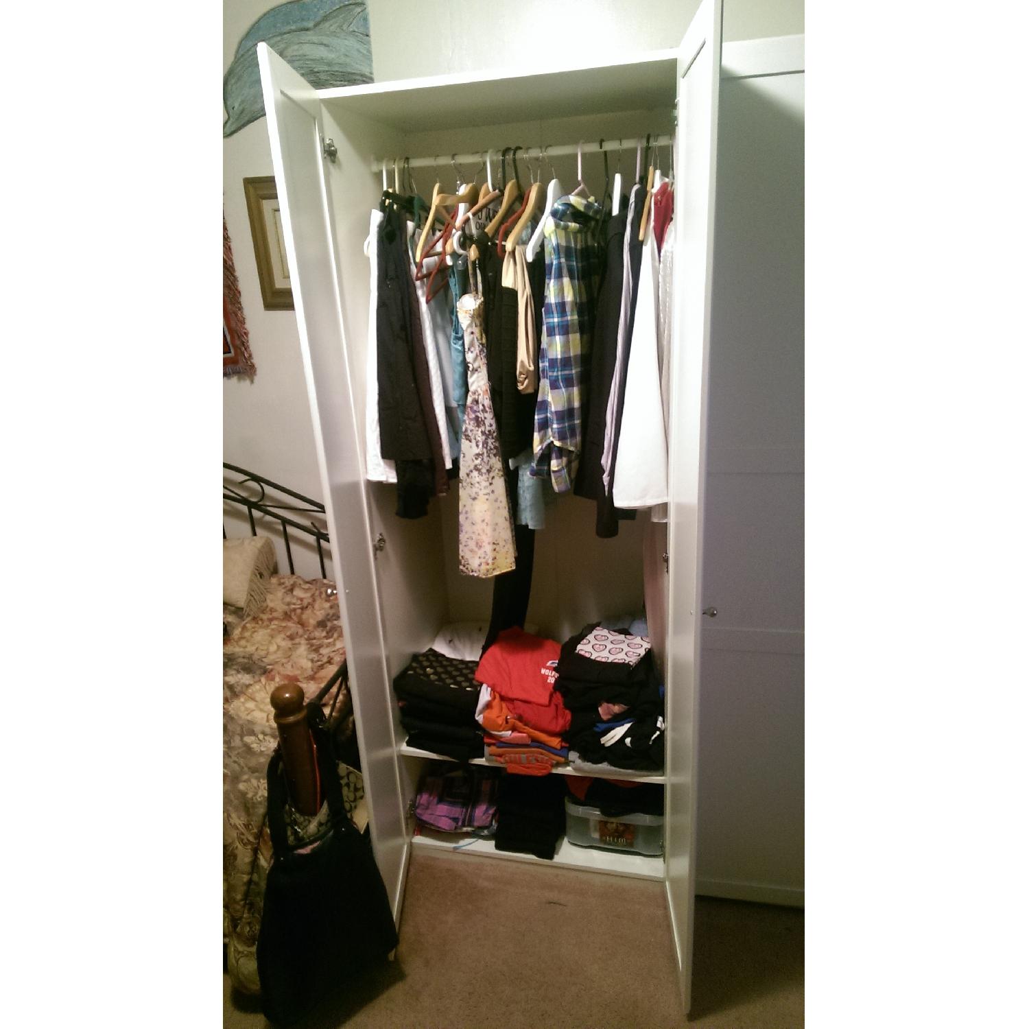 Ikea All White Wooden Wardrobe Closet w/ 7 Shelves and Clothes Rail - image-6