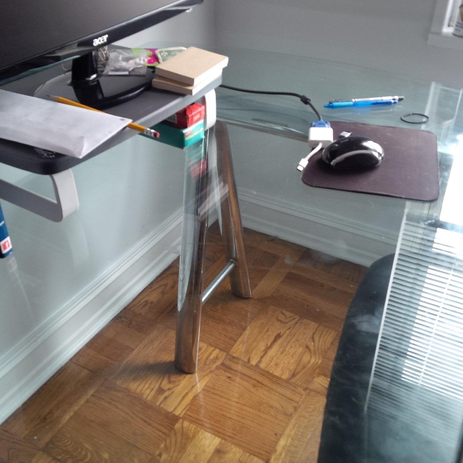 Bloomingdale's Glass & Metal Sawhorse Desk/Table - image-3