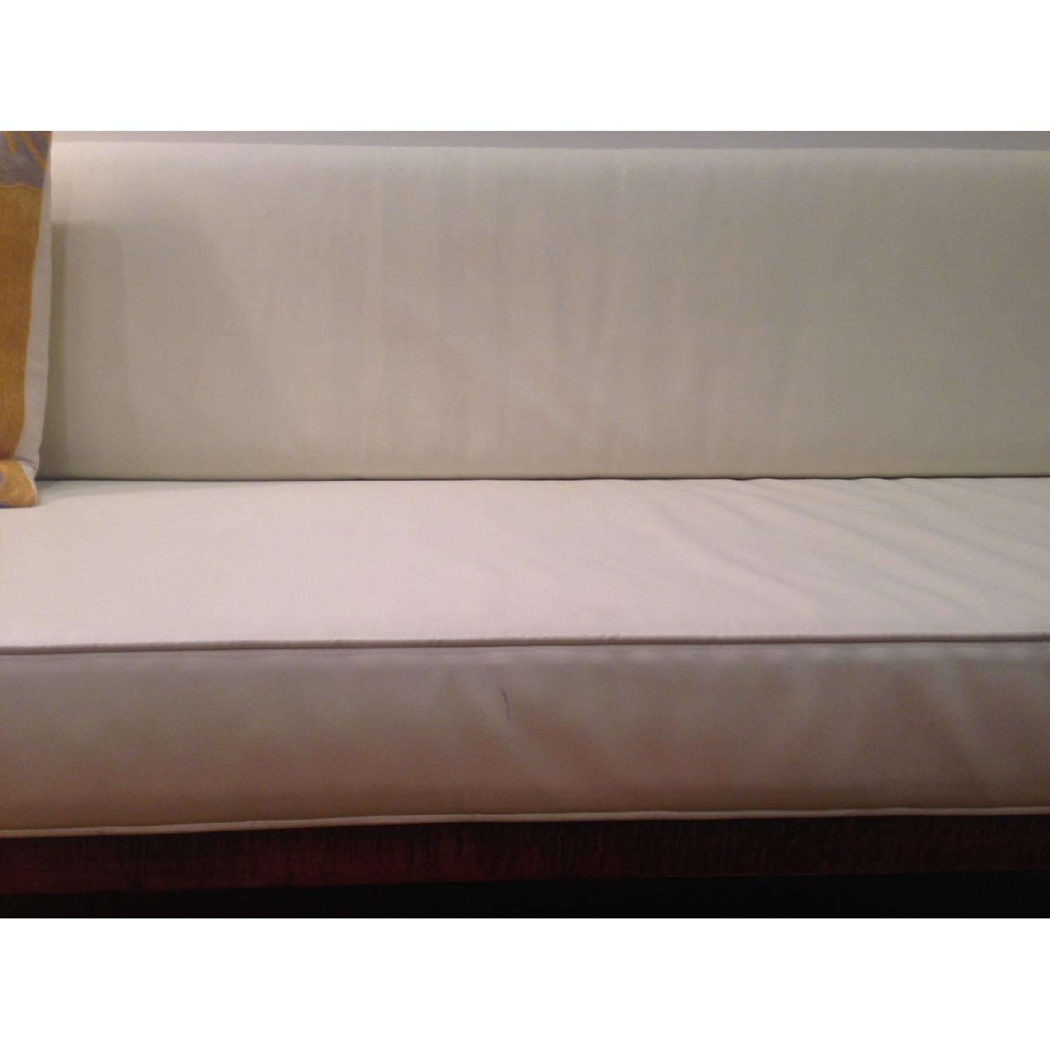 Midcentury Off White Sofa Bench w/ Super Soft Pleather Cushions AptDeco