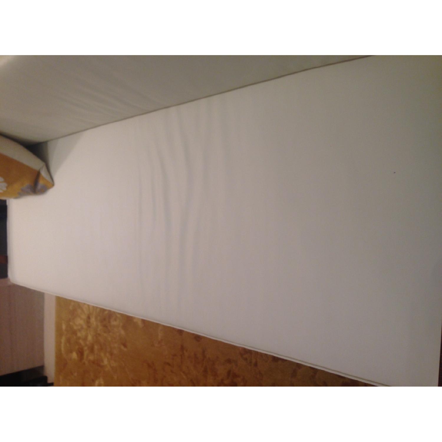 Midcentury Off White Sofa Bench w/ Super Soft Pleather Cushions AptDeco