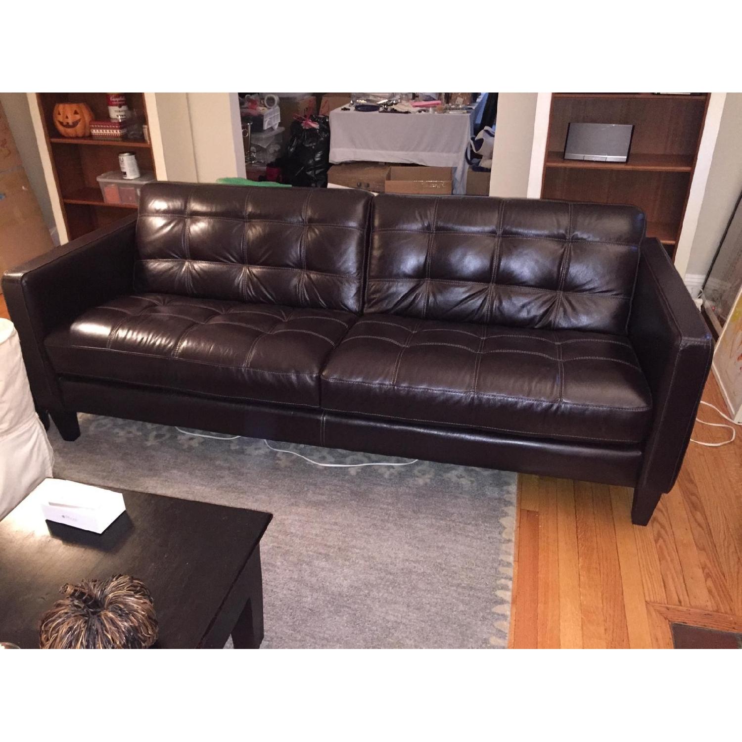 Macy's Brown Leather Sofa AptDeco