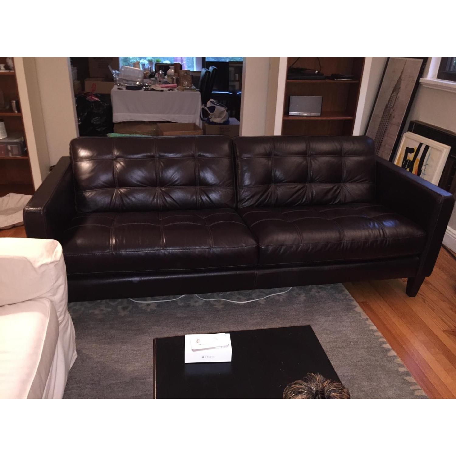 Macy's Brown Leather Sofa - image-2