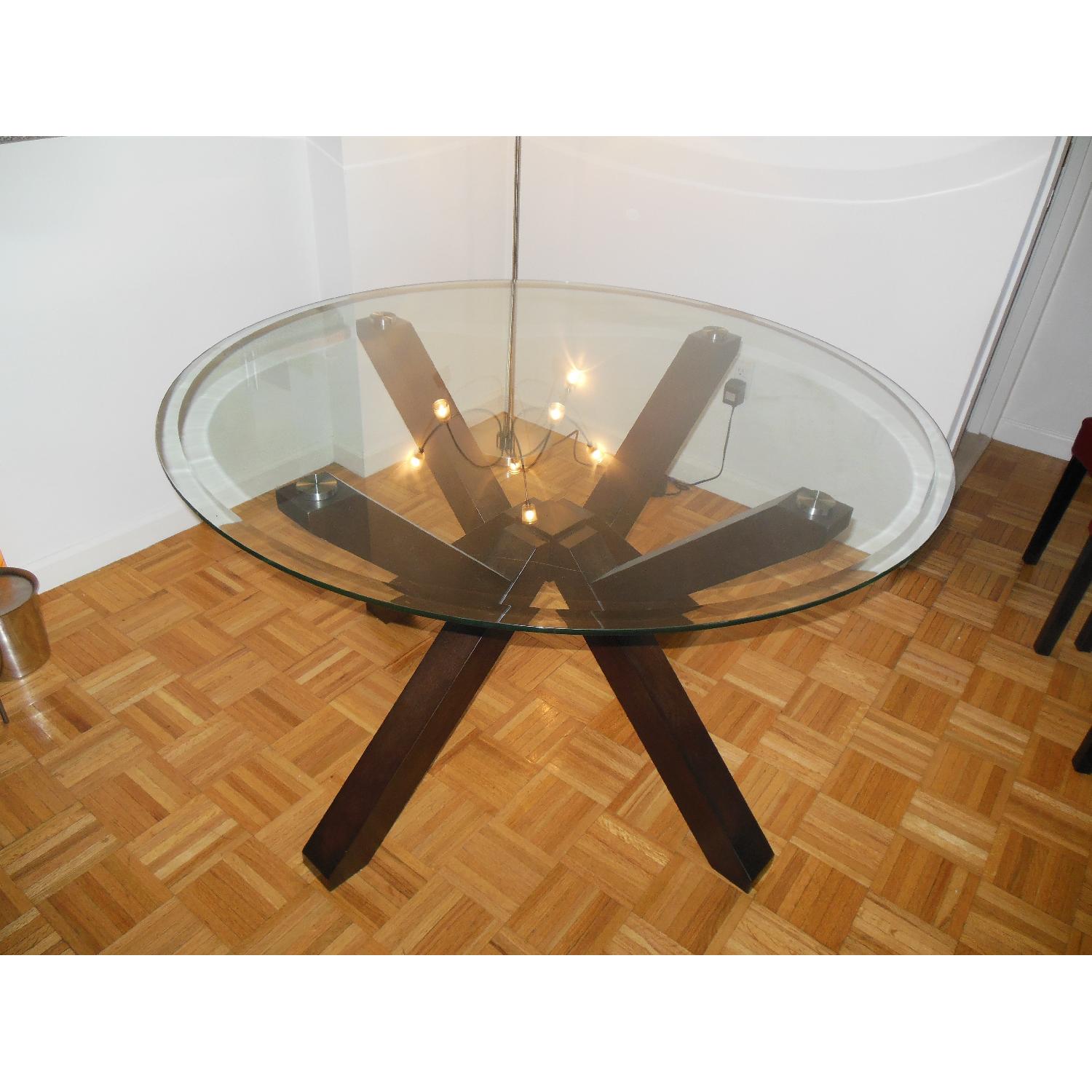 Glass and Wood Round Dining Table AptDeco