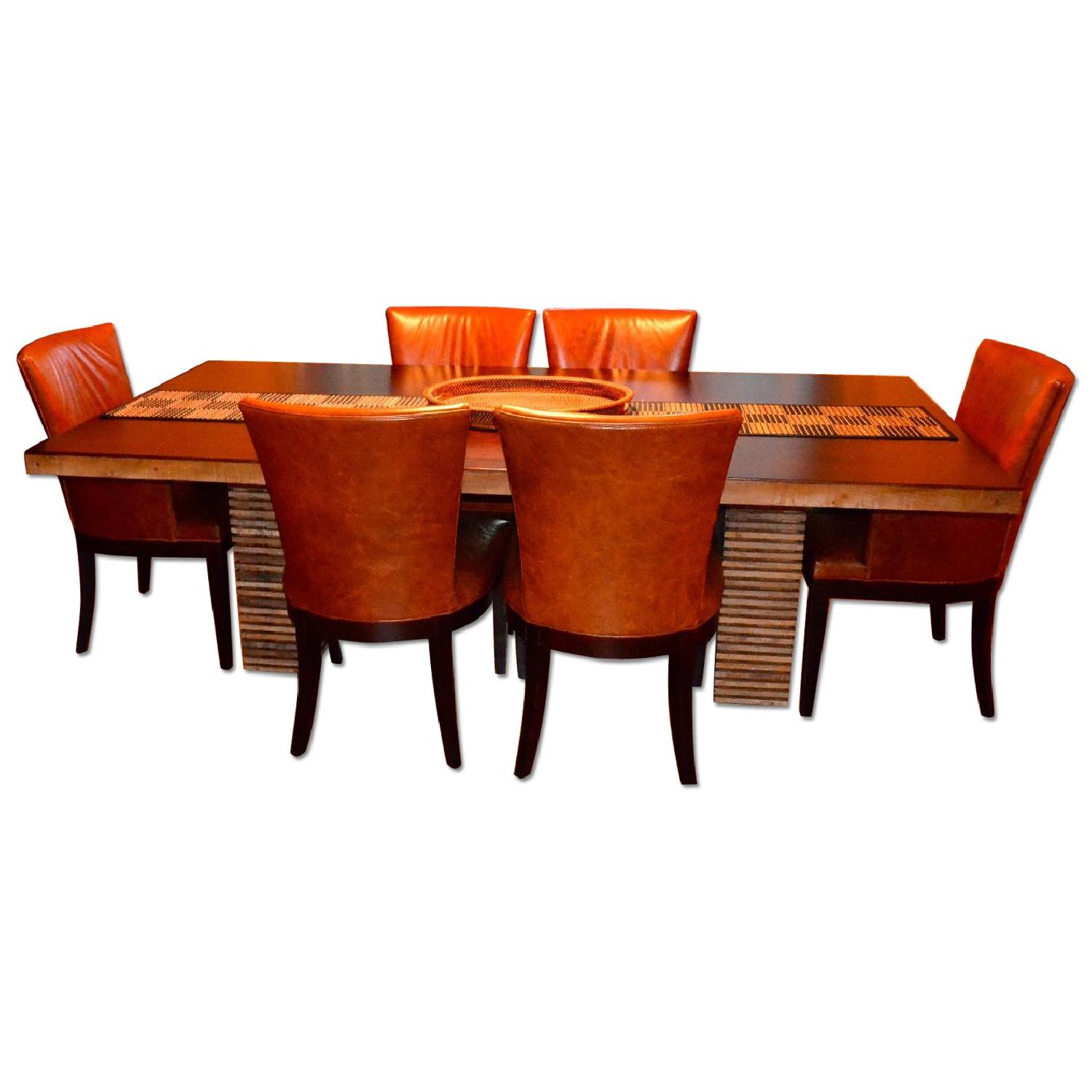Crate & Barrel Paloma Dining Table w/ 6 Leather Chairs AptDeco