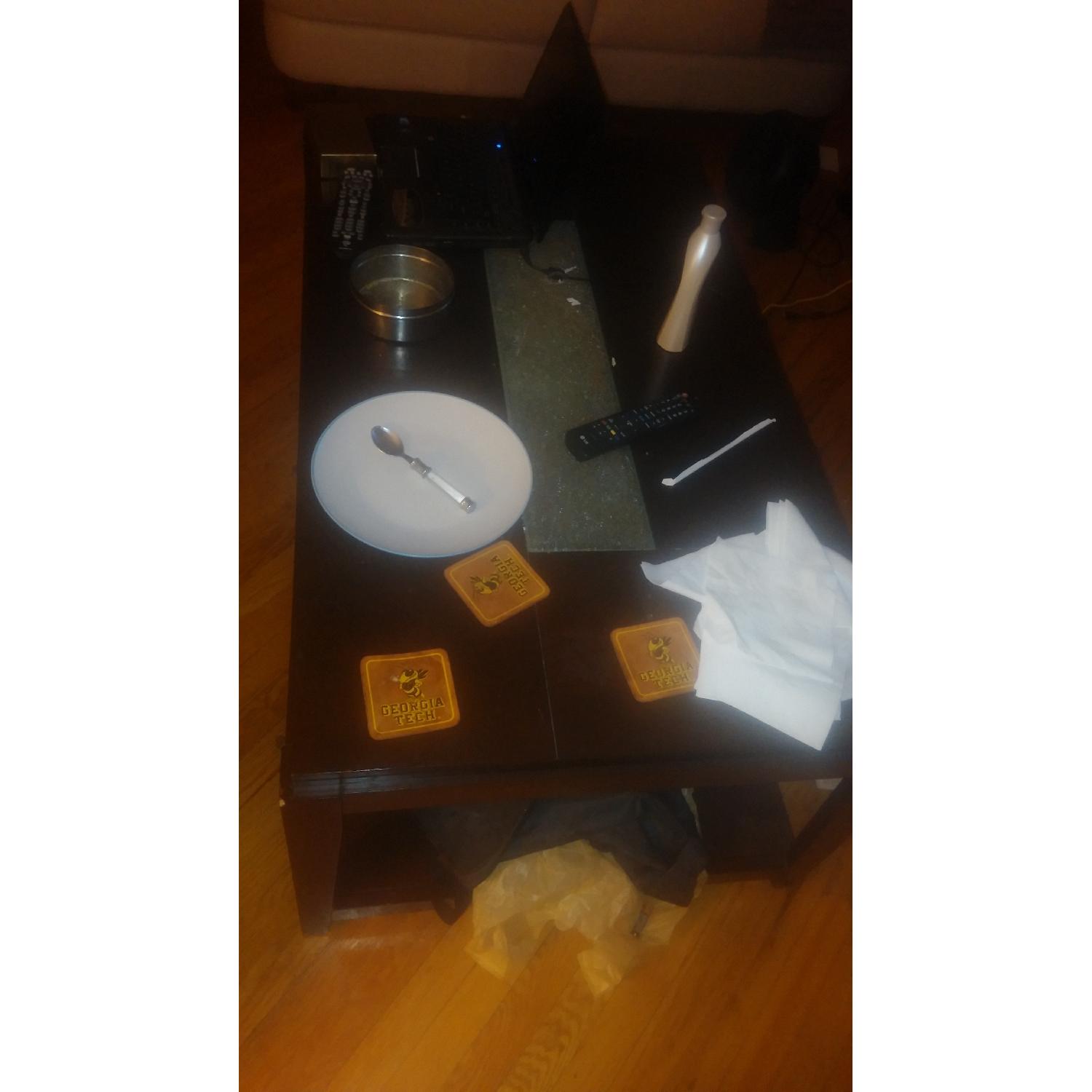Bob's Furniture Crackle Glass Wooden Coffee and End Tables - image-1