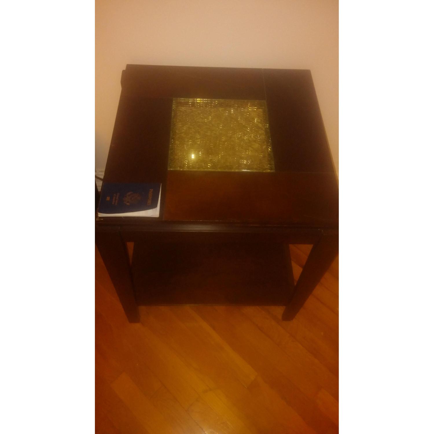 Bob's Furniture Crackle Glass Wooden Coffee and End Tables - image-2