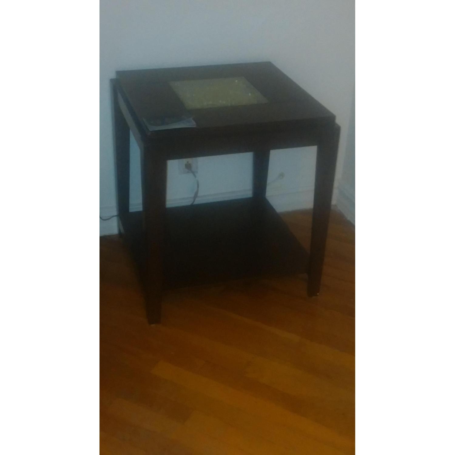 Bob's Furniture Crackle Glass Wooden Coffee and End Tables - image-3
