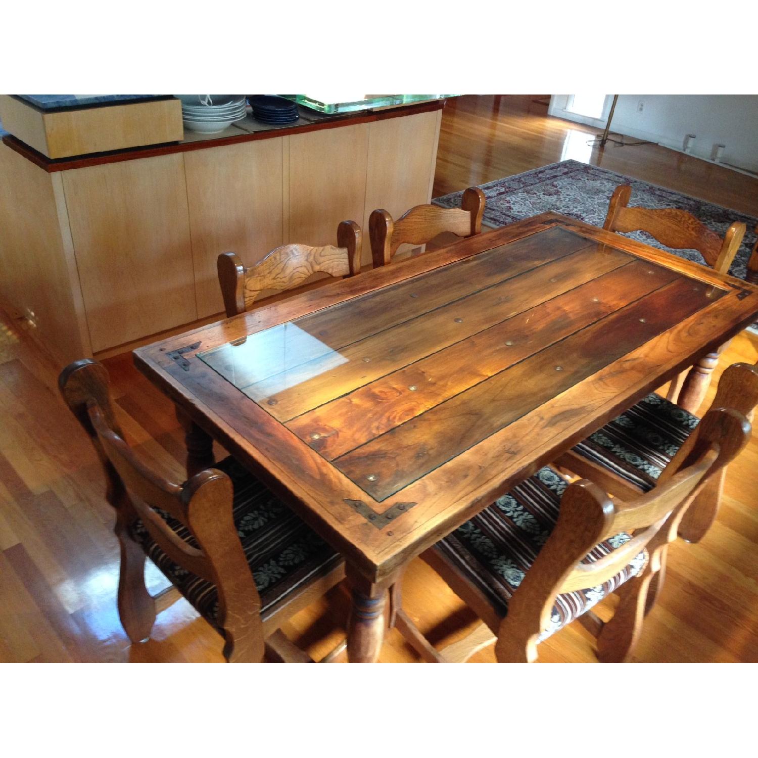 Rustic Barndoor Style Solid Wood Table with Glass Top w/ 6 Chairs - image-4