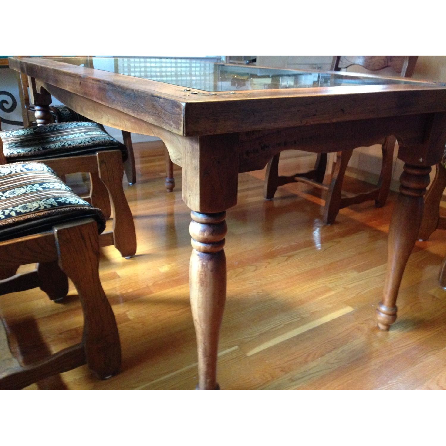 Rustic Barndoor Style Solid Wood Table with Glass Top w/ 6 Chairs - image-5