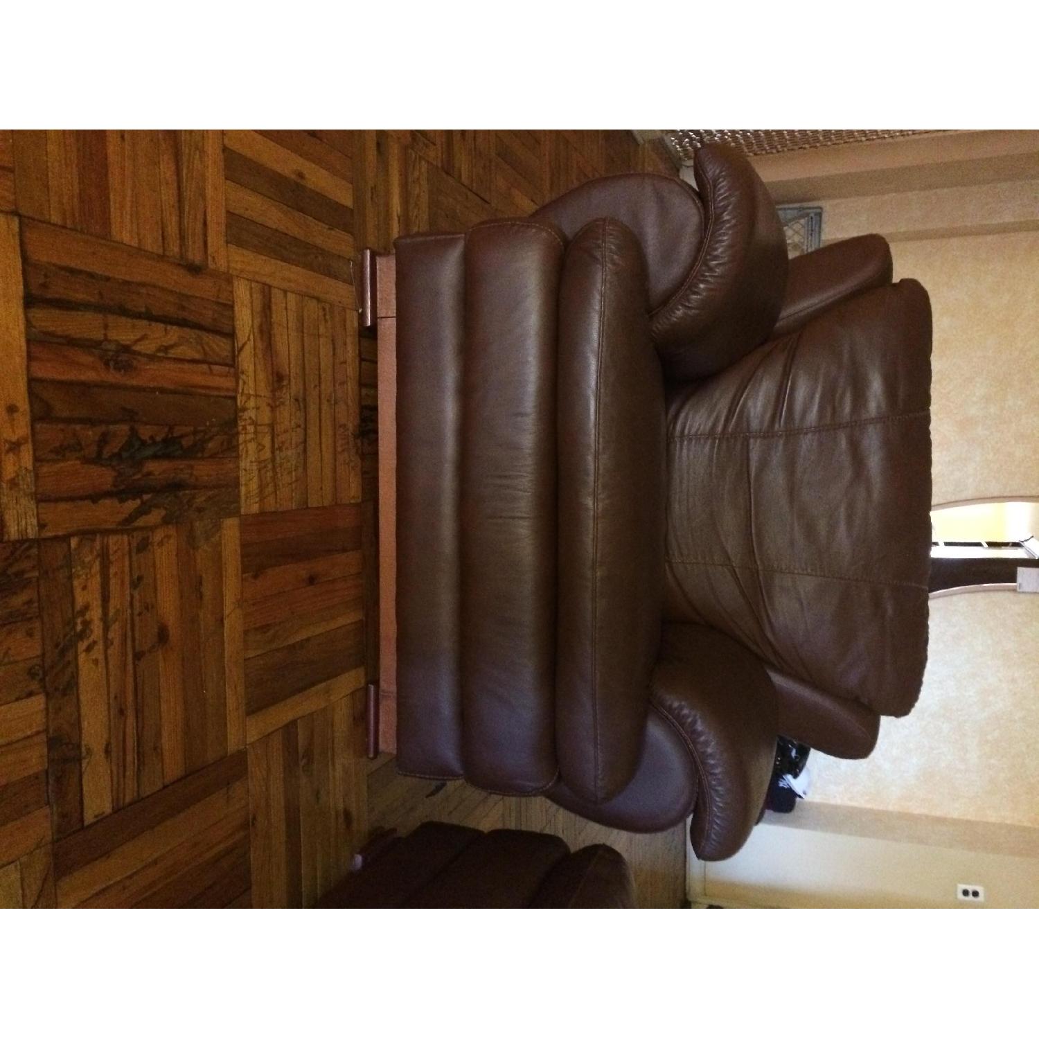 Chocolate Brown Leather Sofa Set - image-1
