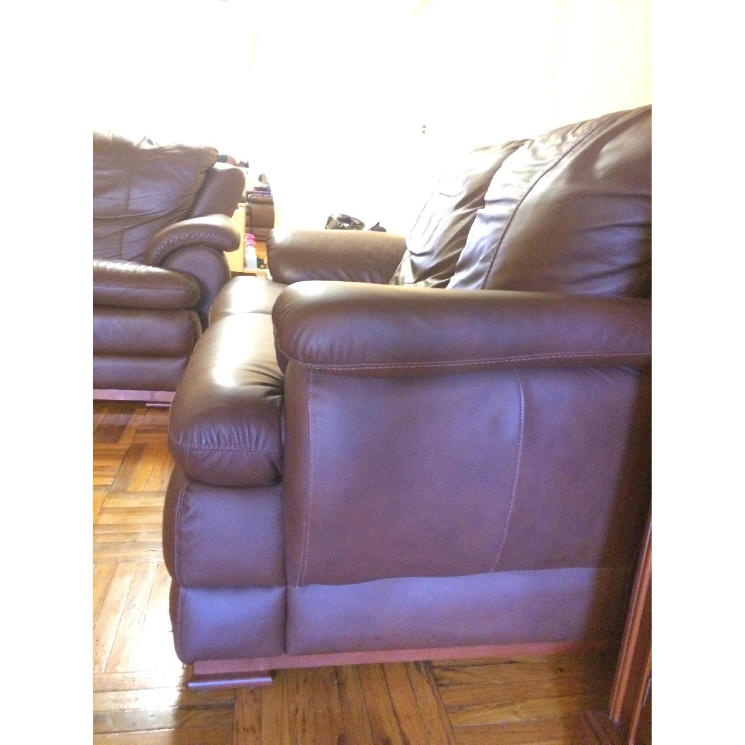 Chocolate Brown Leather Sofa Set - image-7