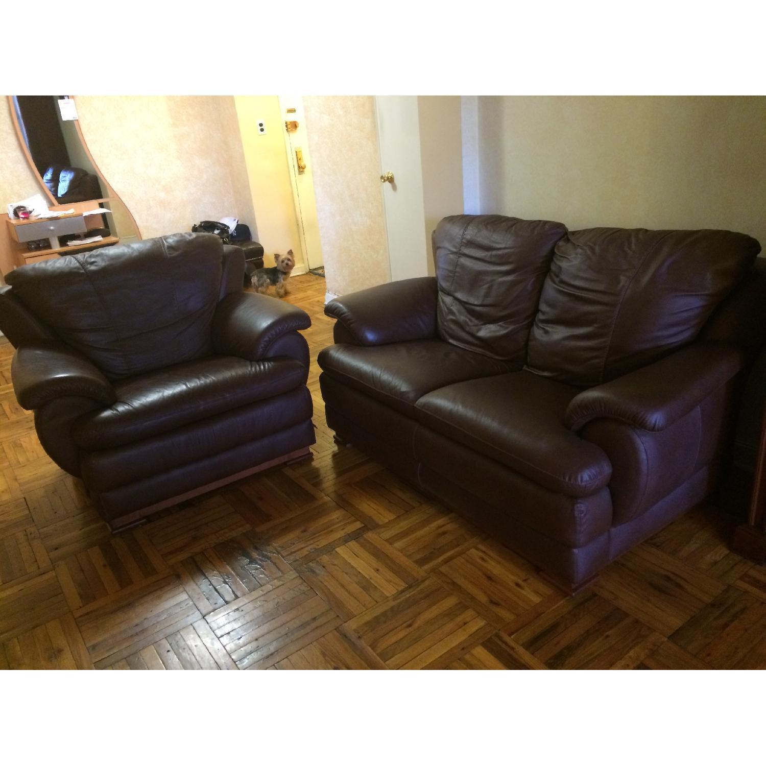 Chocolate Brown Leather Sofa Set - image-8