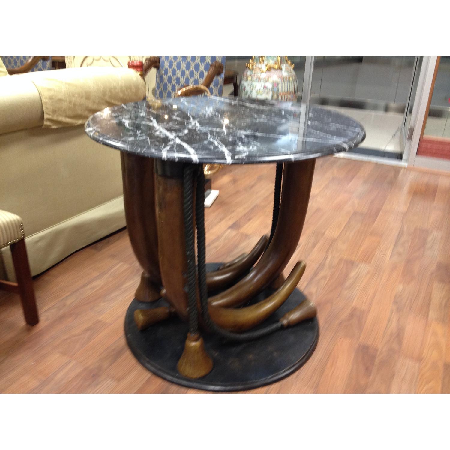 Bronze Elephant Tusk Sculptured Base Accent Dining Table - image-1