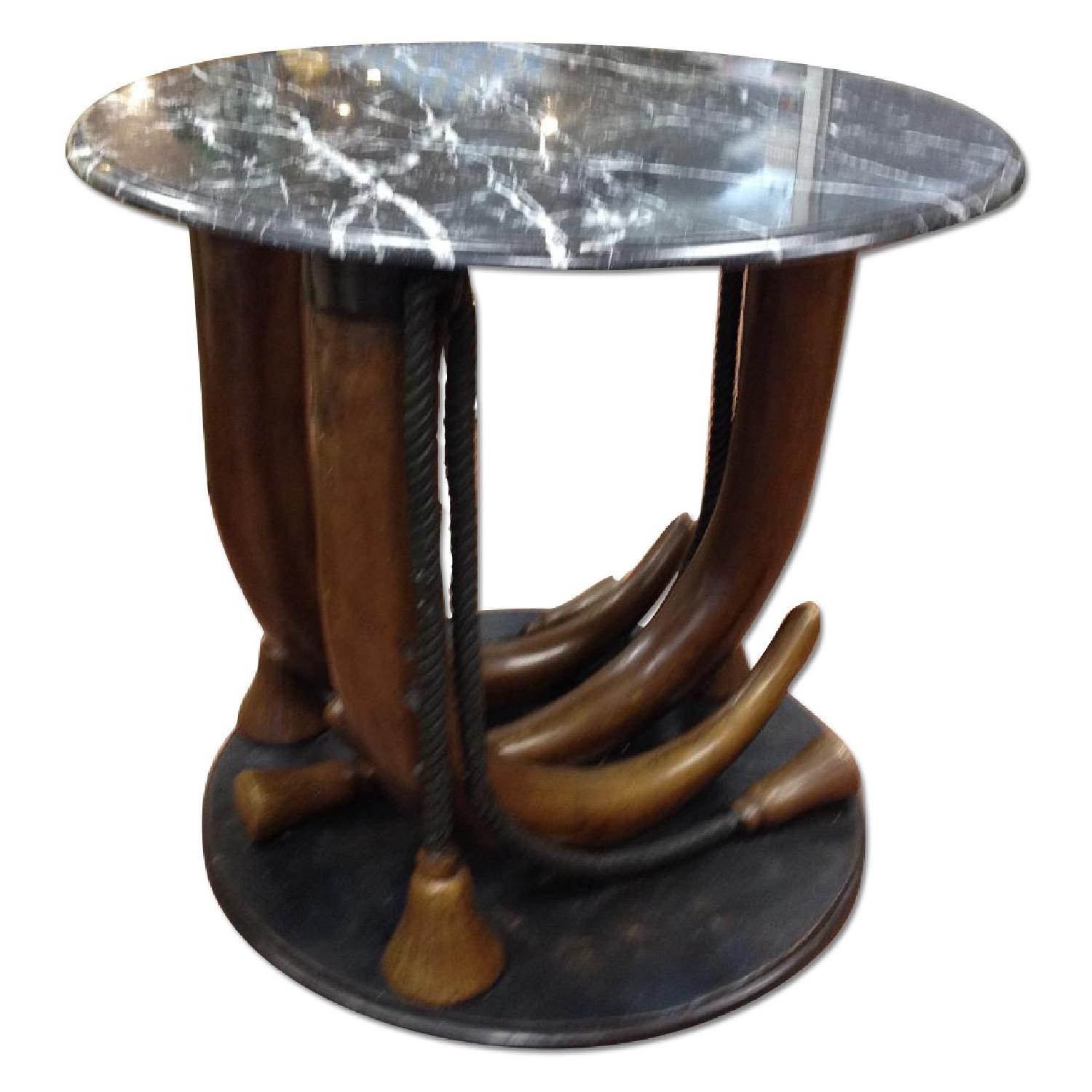 Bronze Elephant Tusk Sculptured Base Accent Dining Table - image-0