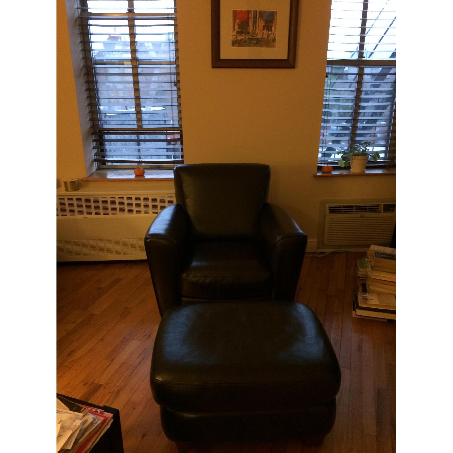 Natuzzi Chocolate Leather Club Chair w/ Ottoman - image-1