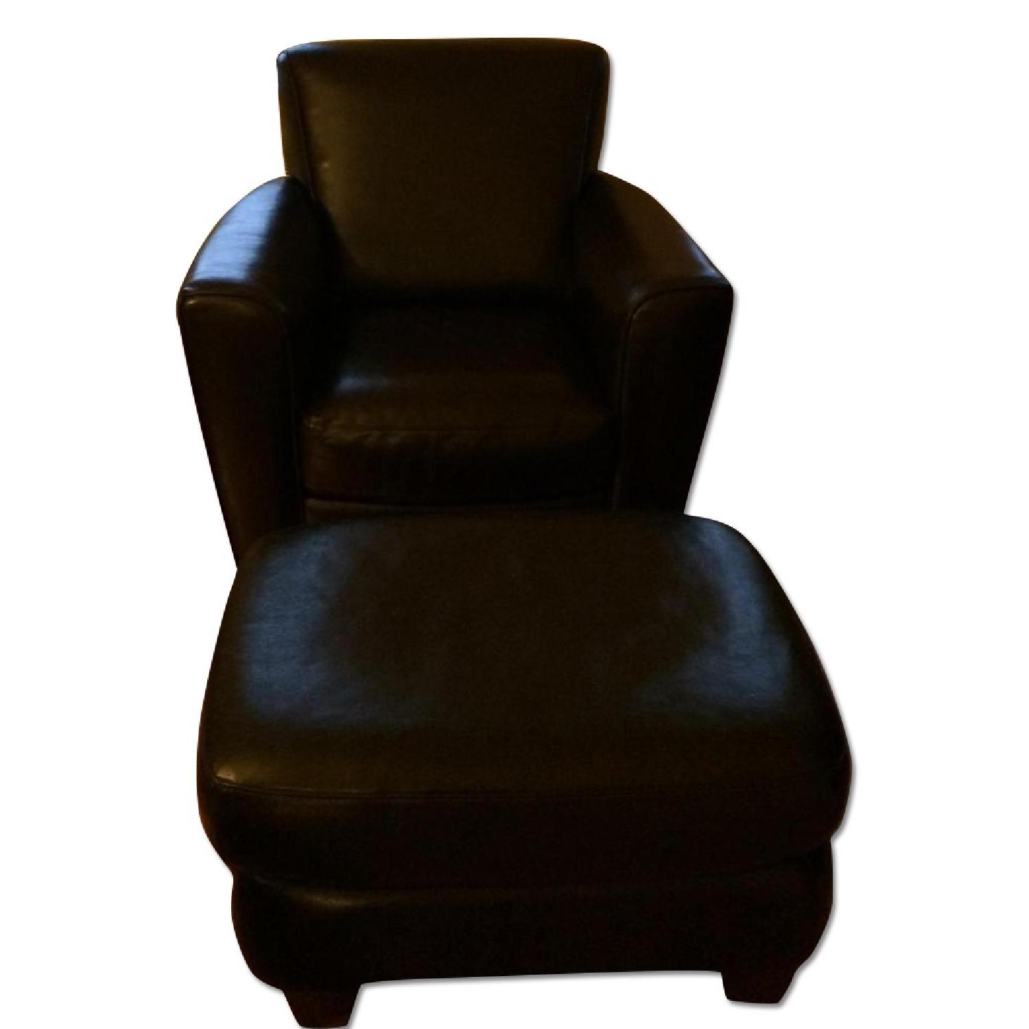 Natuzzi Chocolate Leather Club Chair w/ Ottoman - image-0