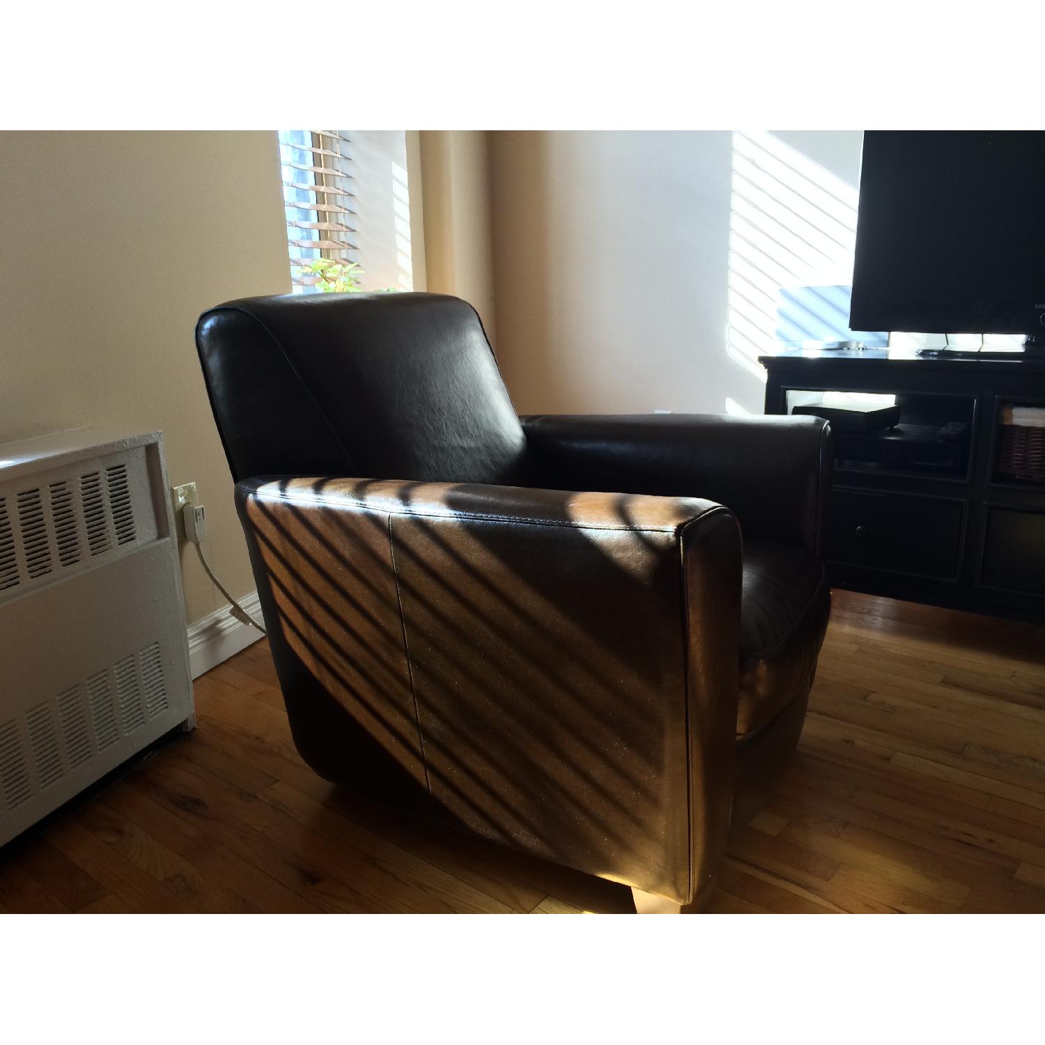 Natuzzi Chocolate Leather Club Chair w/ Ottoman - image-5