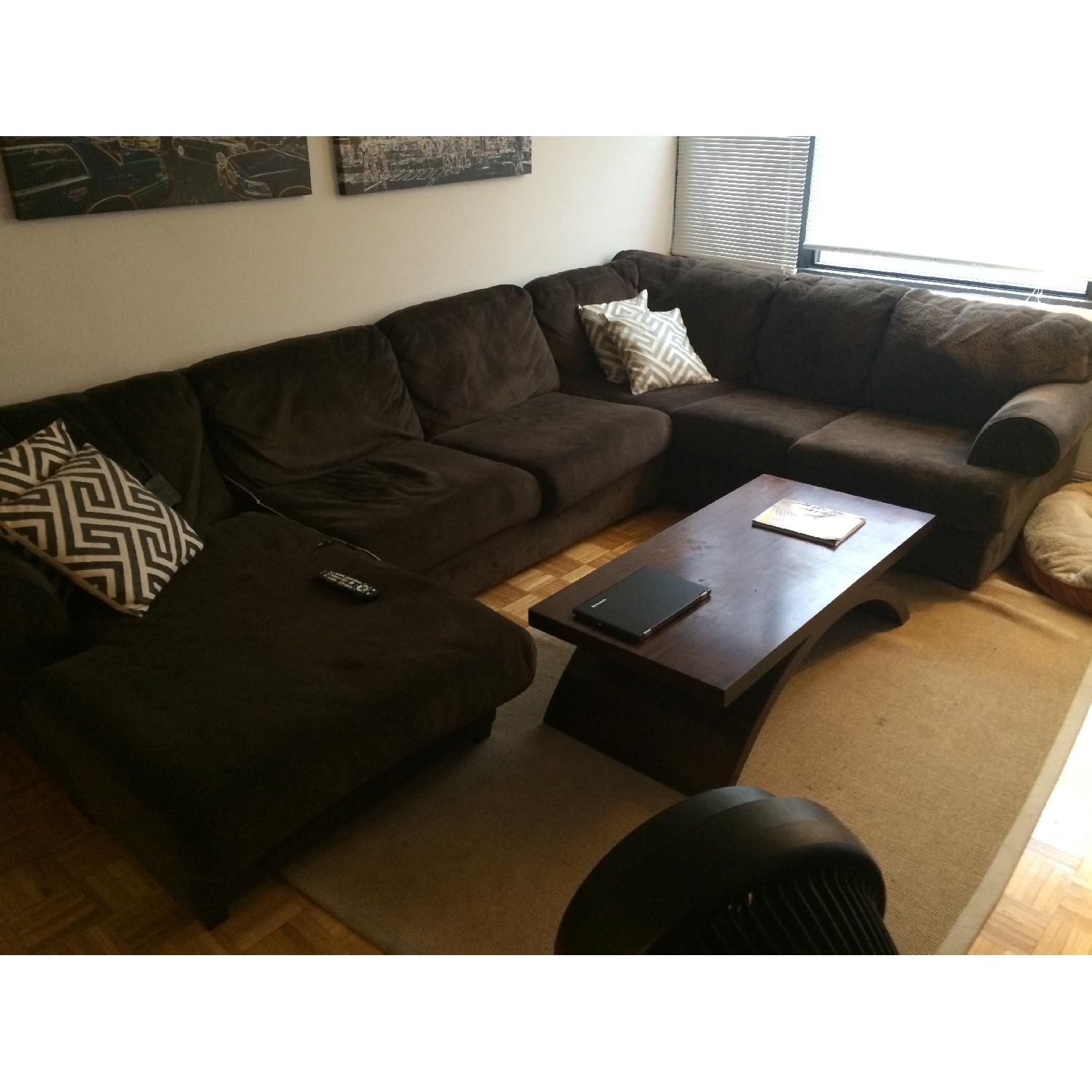 Ashley's Brown Microfiber Sectional Couch - image-1