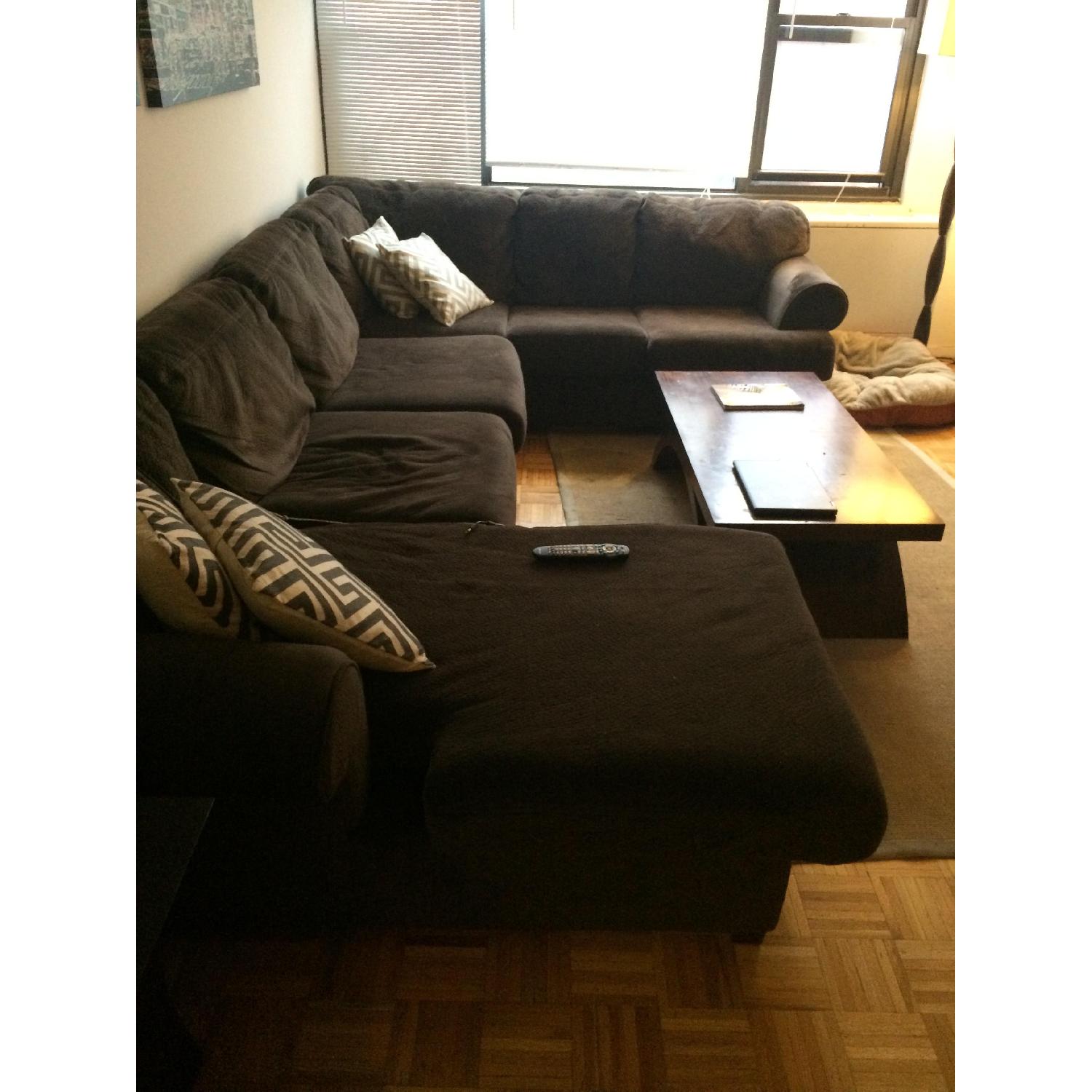 Ashley's Brown Microfiber Sectional Couch - image-2