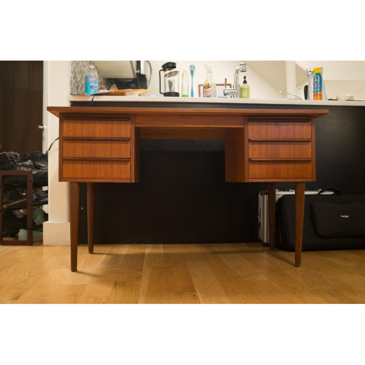1960's MidCentury Modern Teak Solid Wood Desk AptDeco