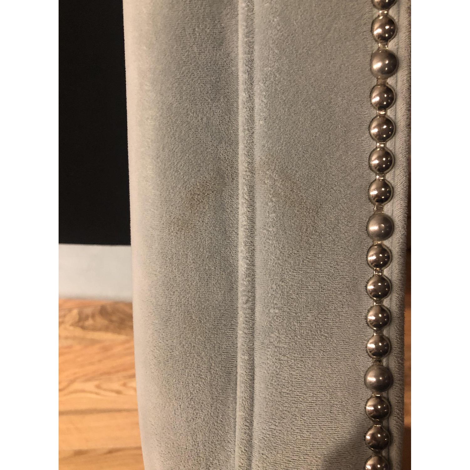 Macy's Velvet Pale Blue Sofa w/ Rivets - image-5