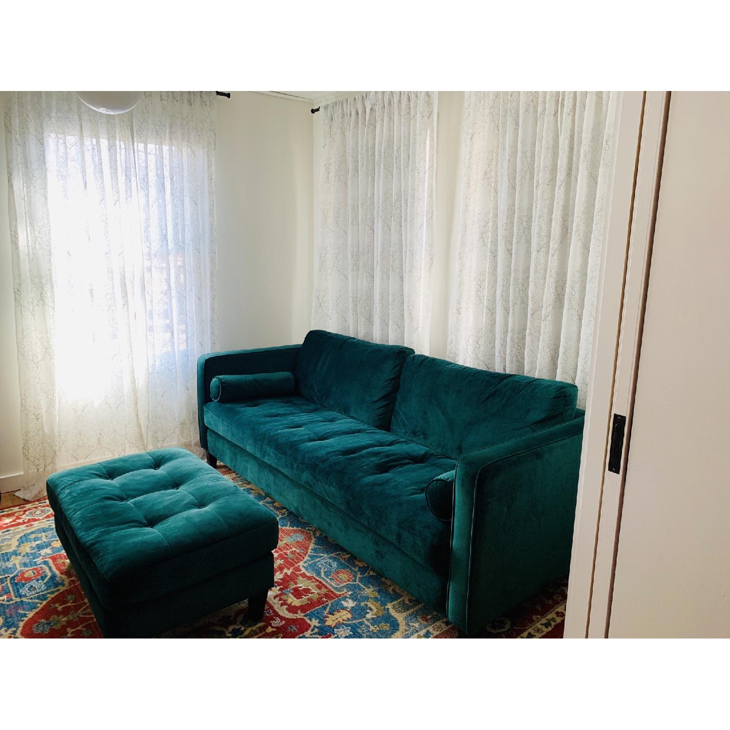 Emerald Velvet Sofa & Ottoman - image-0