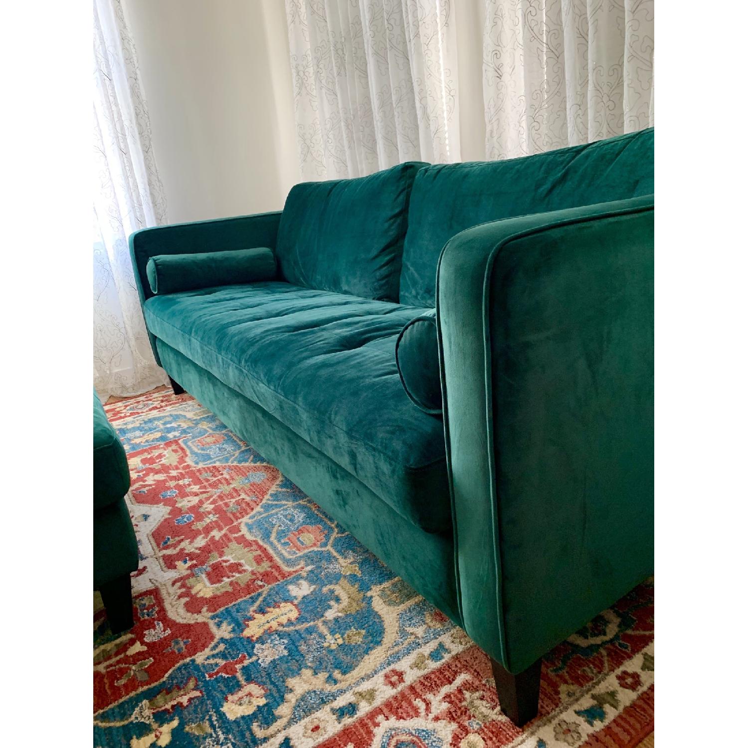 Emerald Velvet Sofa & Ottoman - image-1