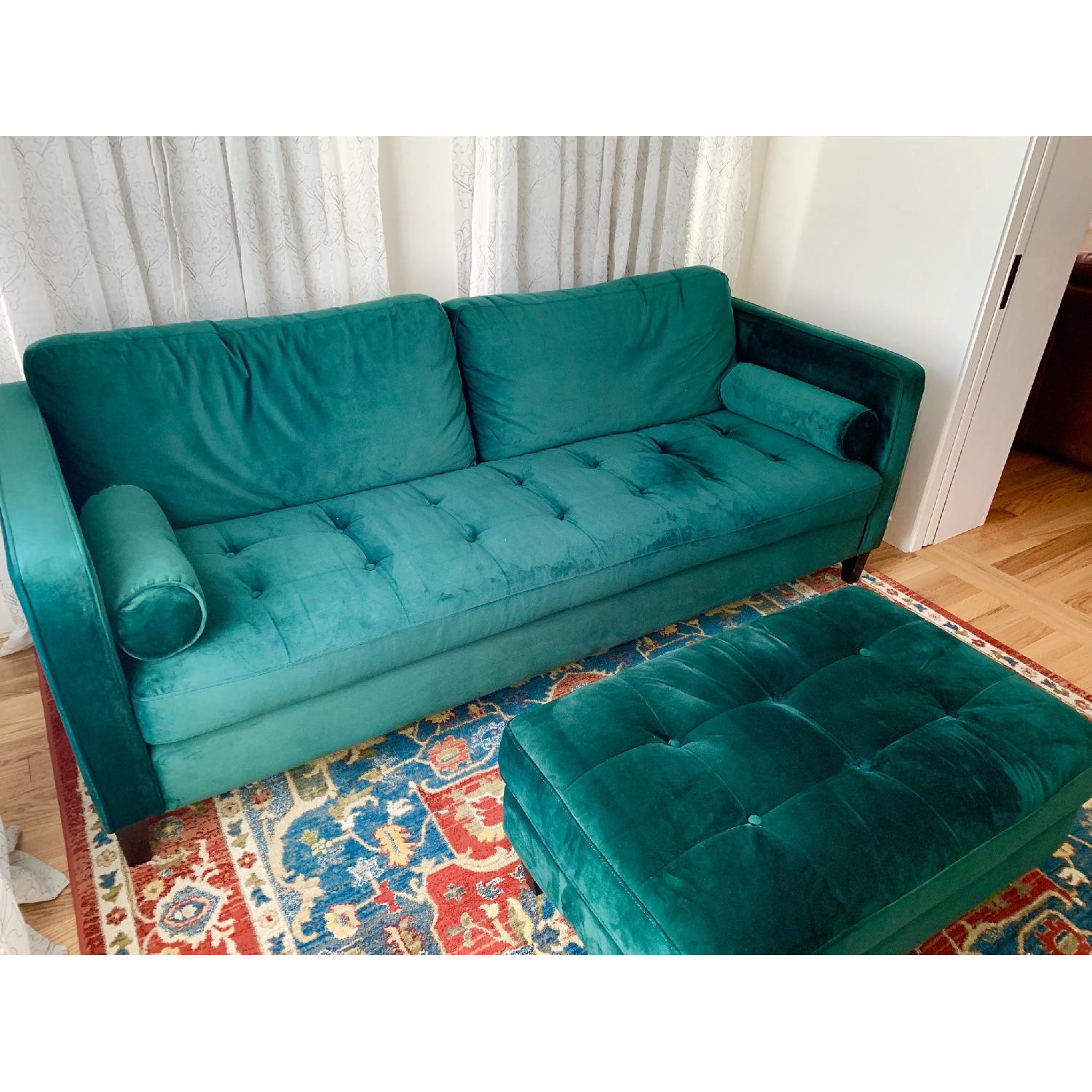 Emerald Velvet Sofa & Ottoman - image-2