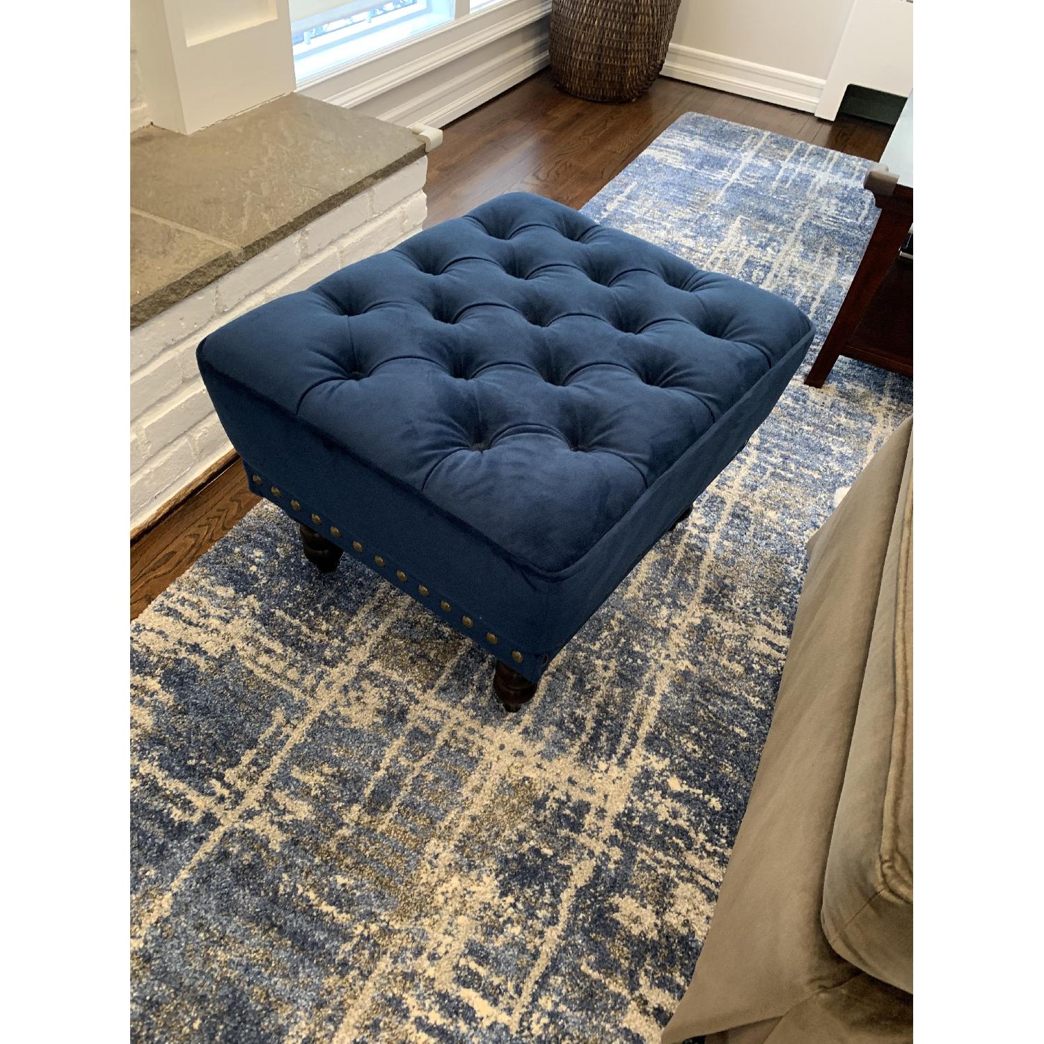 Pier 1 Blue Velvet Ottoman w/ Nailheads - image-1