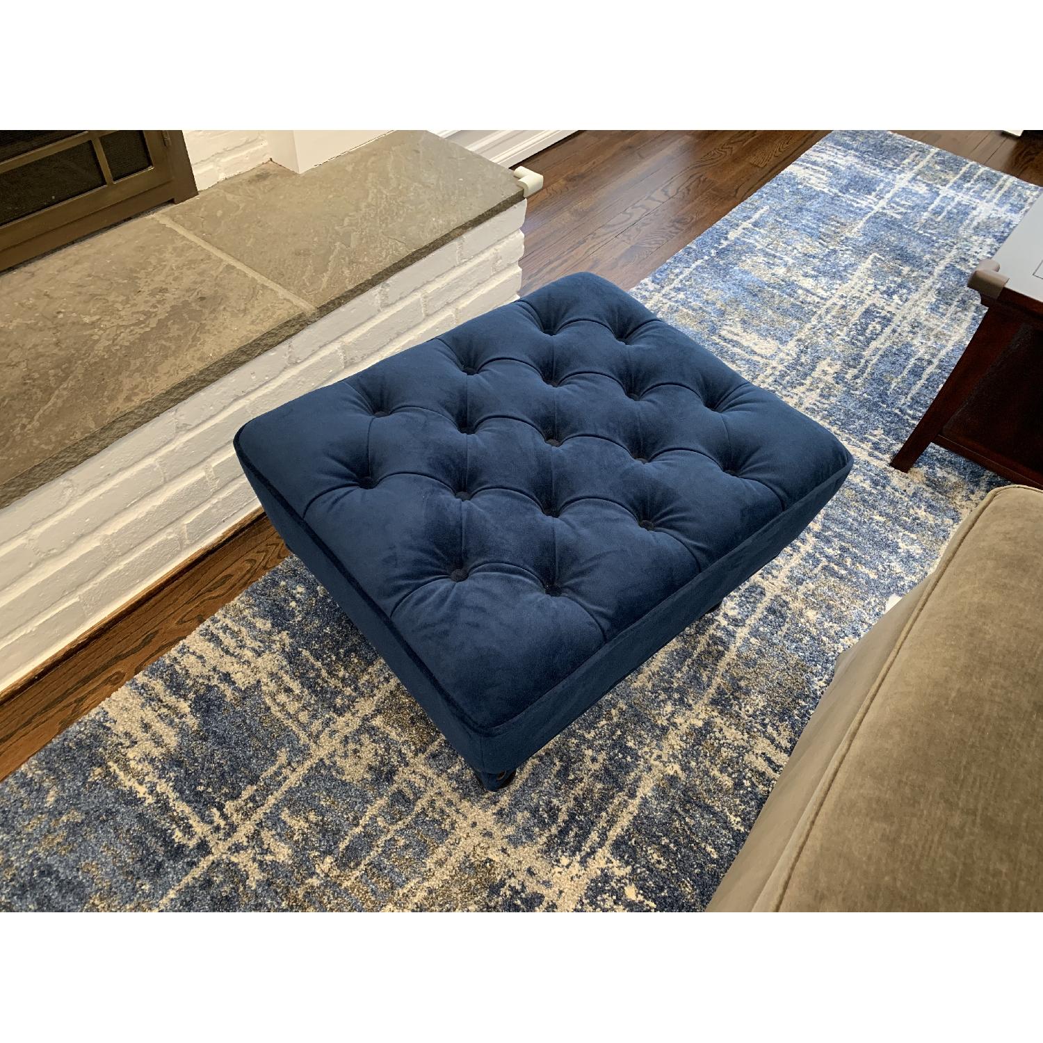 Pier 1 Blue Velvet Ottoman w/ Nailheads - image-3
