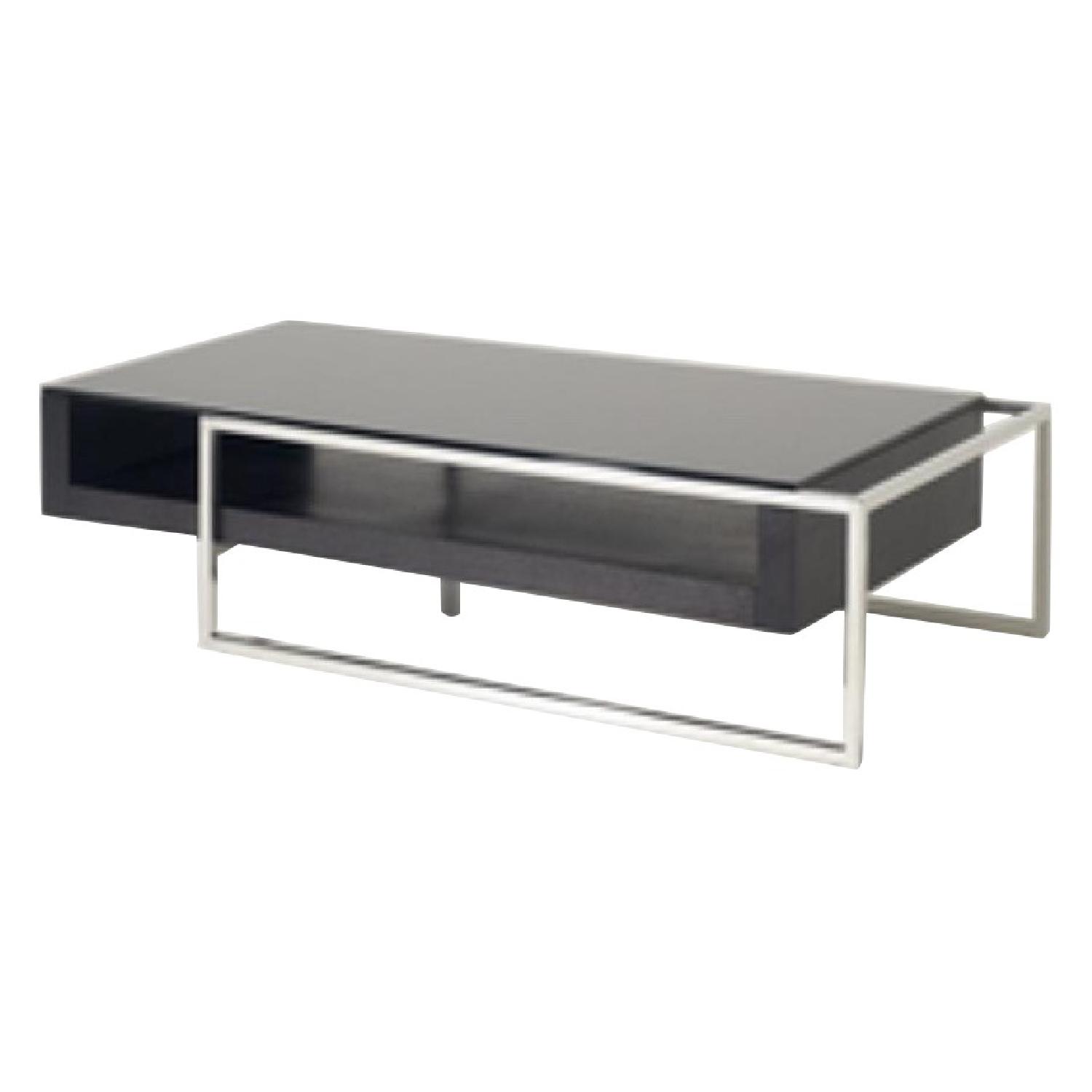 Modrest Modern Black Oak Glass Stainless Steel Coffee Table AptDeco
