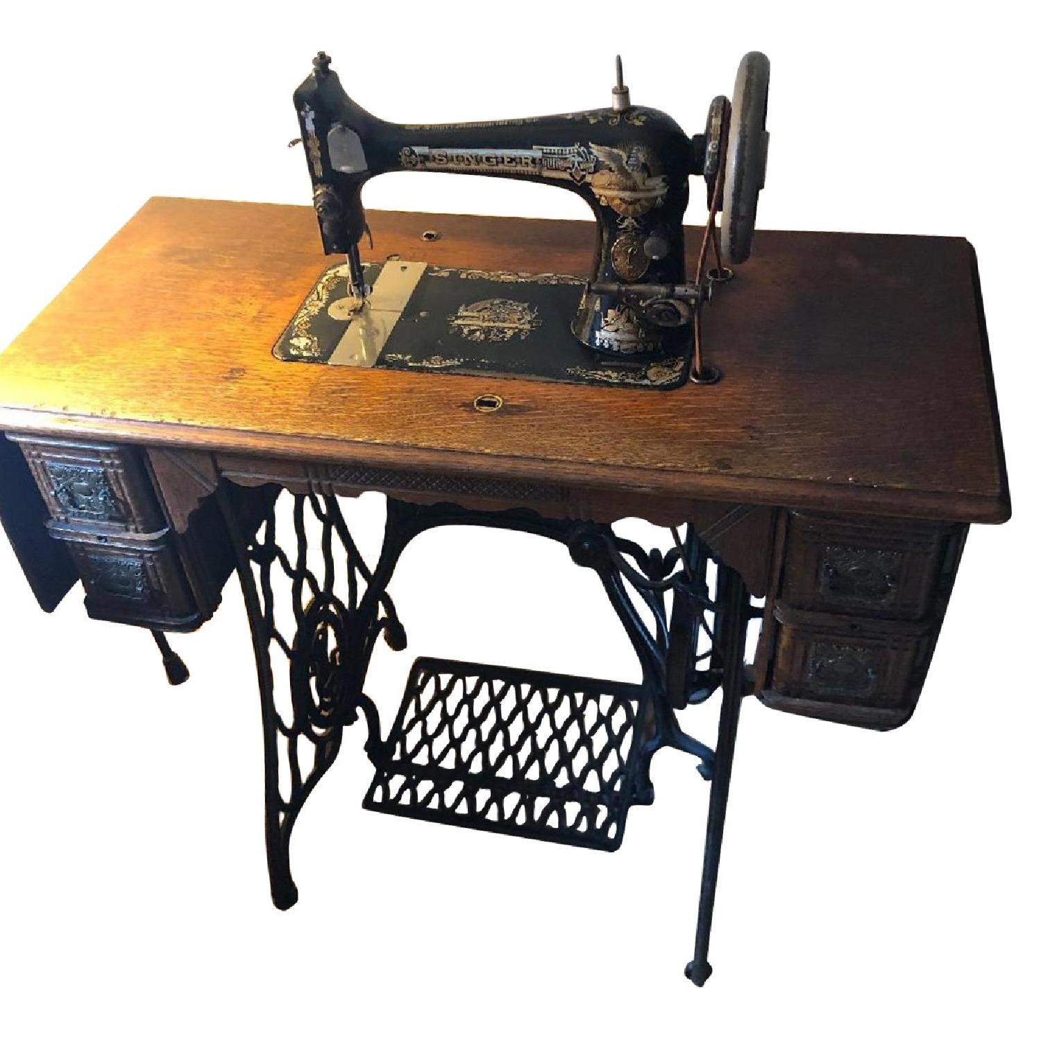 Antique Treadle Singer Sewing Machine Table - image-0