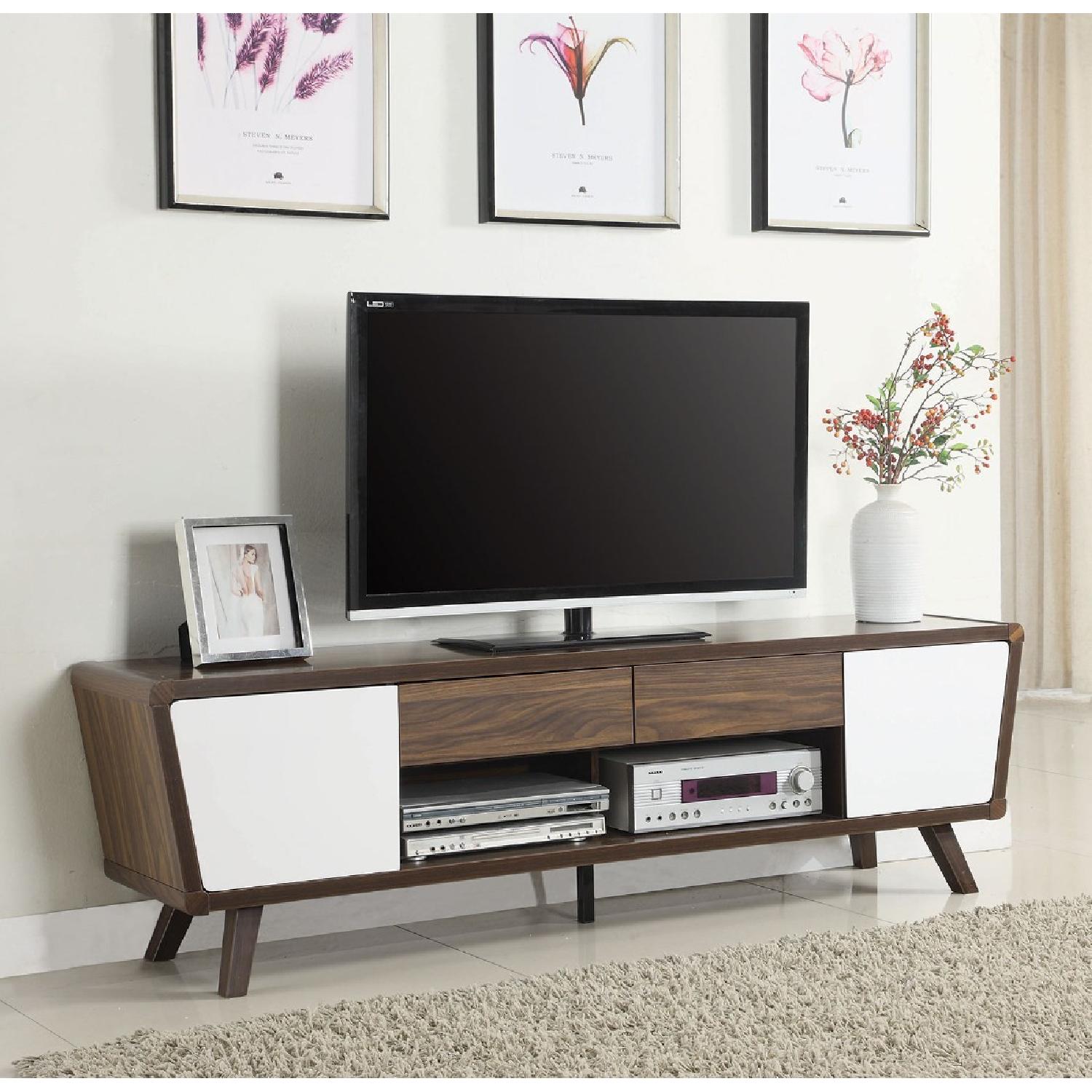 Walnut/Glossy White TV Console AptDeco